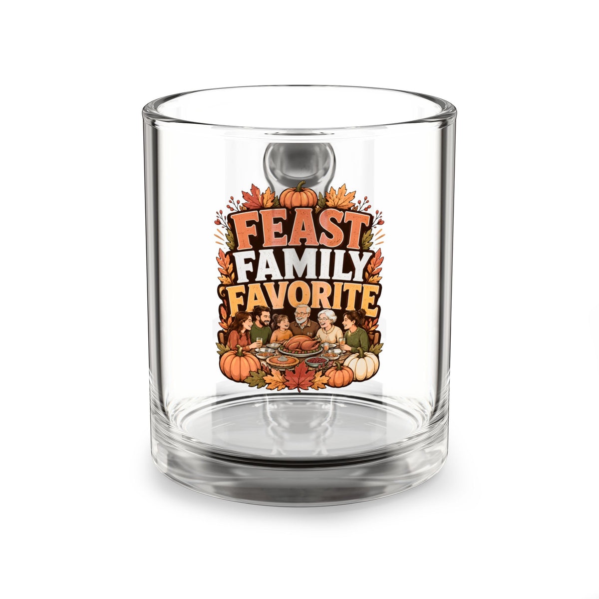 Feast Family Favorite 10oz Glass Mug — Thanksgiving Pumpkin Harvest Coffee Cup