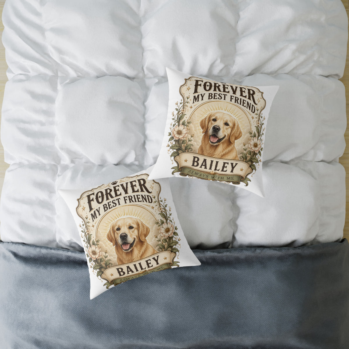 Milo Bailey Dog Dad Mom Square Pillow — "Forever My Best Friend" Personalized Dog Throw Pillow (Name: Bailey)