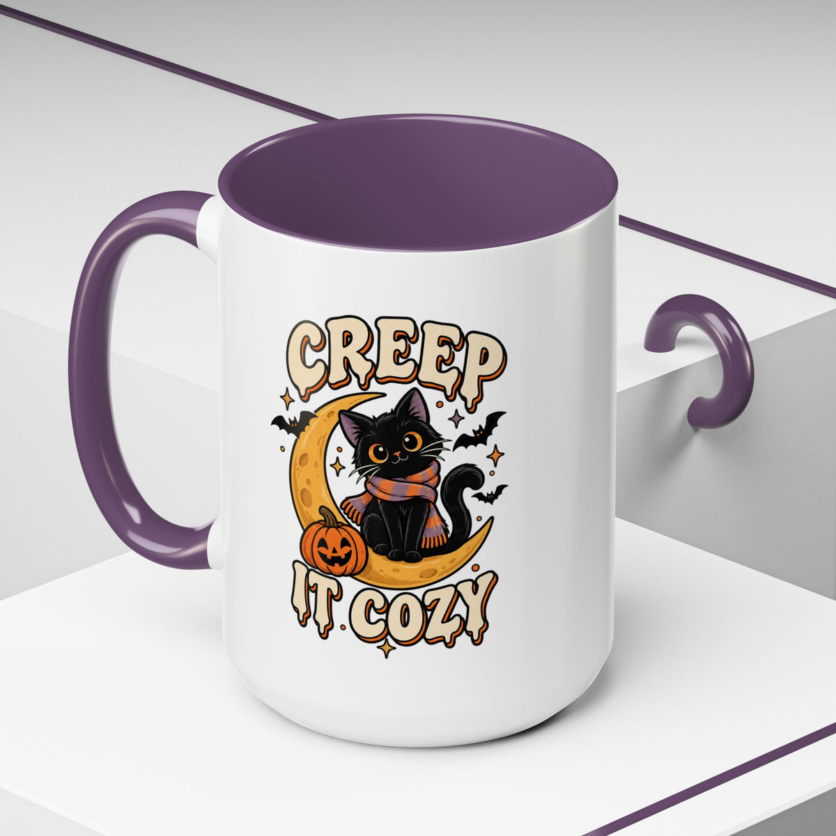 Creepy It Cozy Black Cat Halloween Accent Coffee Mug (11/15oz)