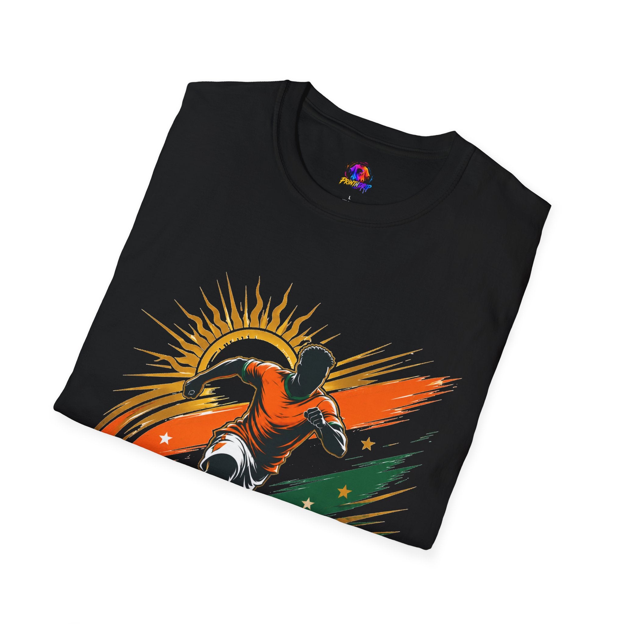 Côte d'Ivoire Orange Power Soccer T-Shirt — Dynamic Player Graphic Tee