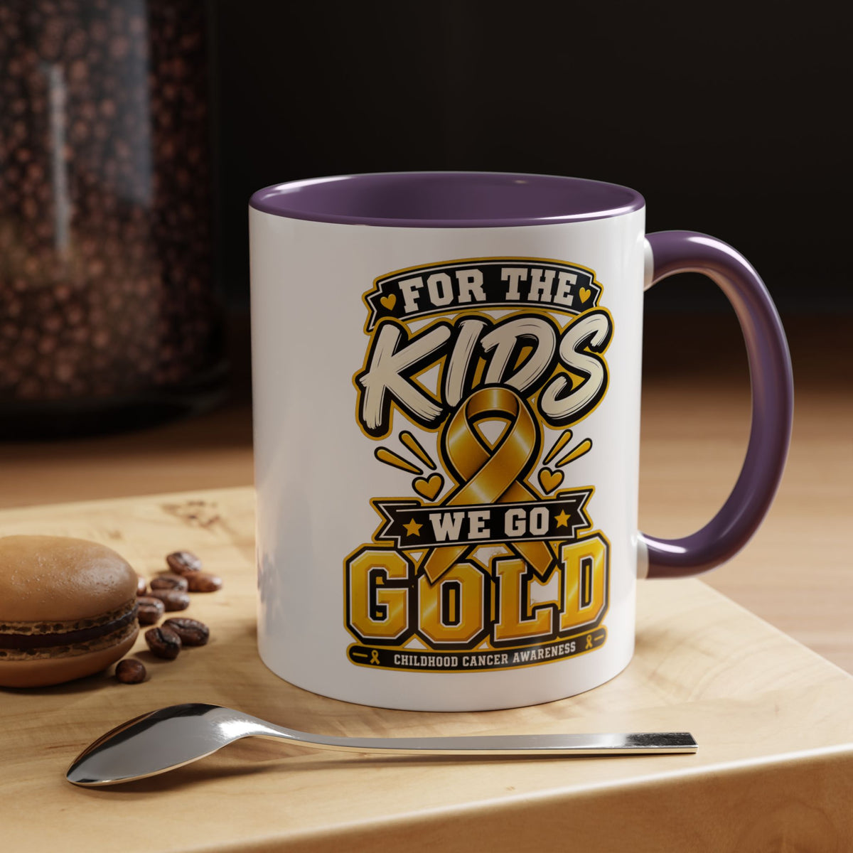 For The Kids We Go Gold Accent Coffee Mug — Childhood Cancer Awareness 11/15oz