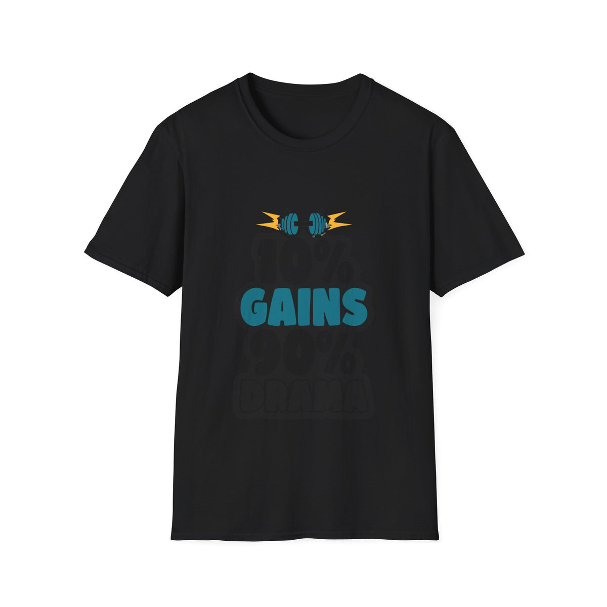10% Gains 90% Drama Blue Kettlebell T-Shirt - Y2K Bubble Font Gym Tee - Trending Now - September 2026