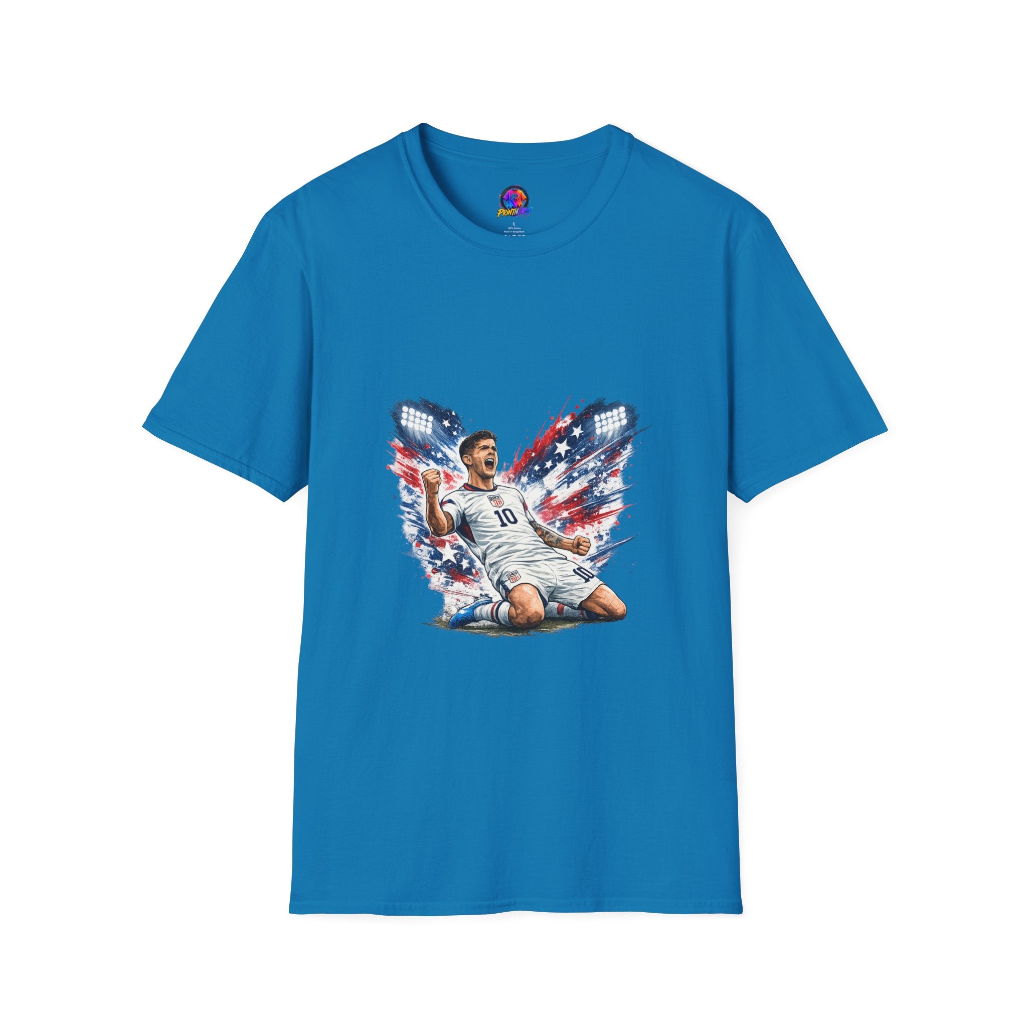 USA Soccer Player Flag T-Shirt — Patriotic Football Fan Tee