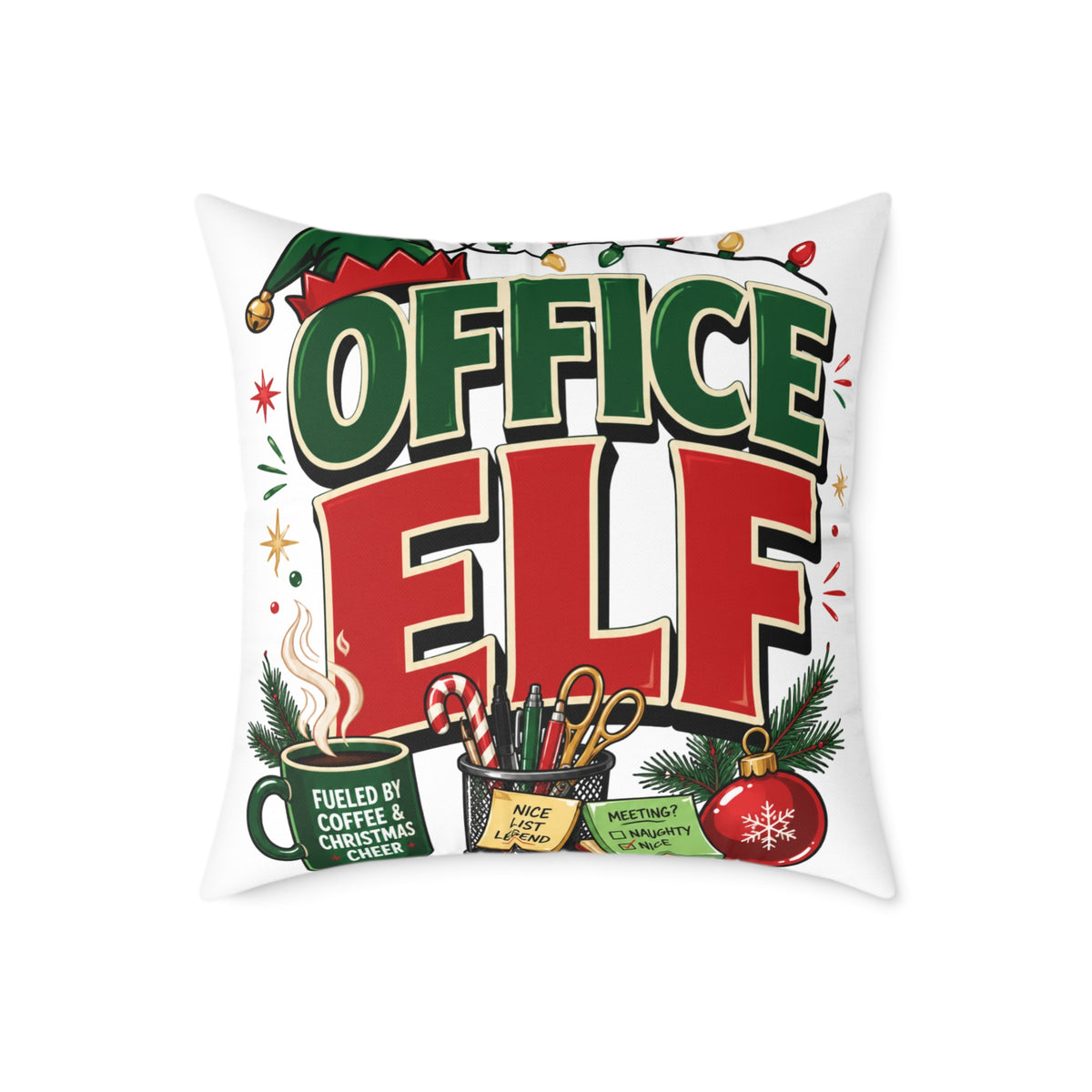 Office Elf Christmas Pillow