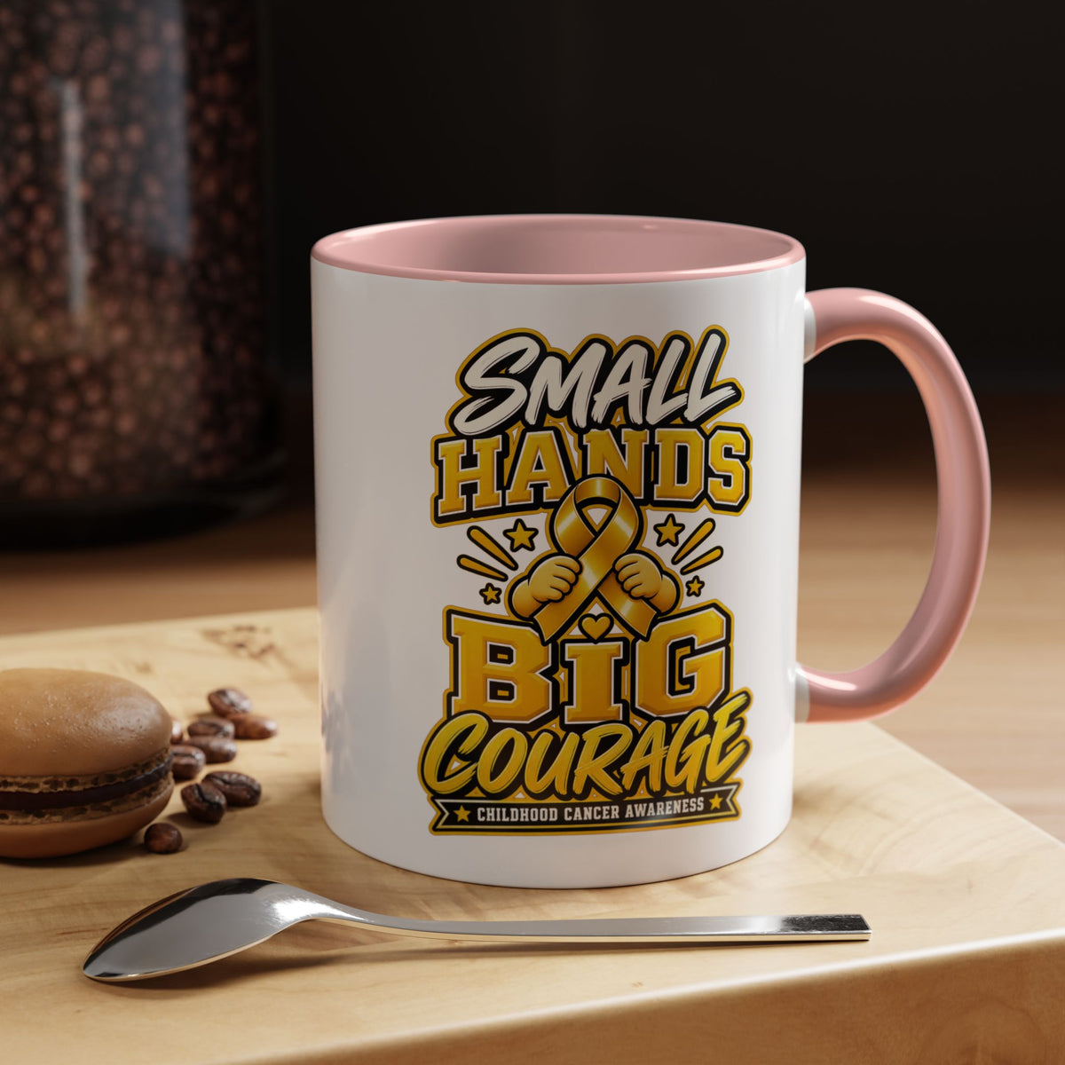 Coffee Mug - "Small Hands Big Courage" Childhood Cancer Awareness Accent Mug