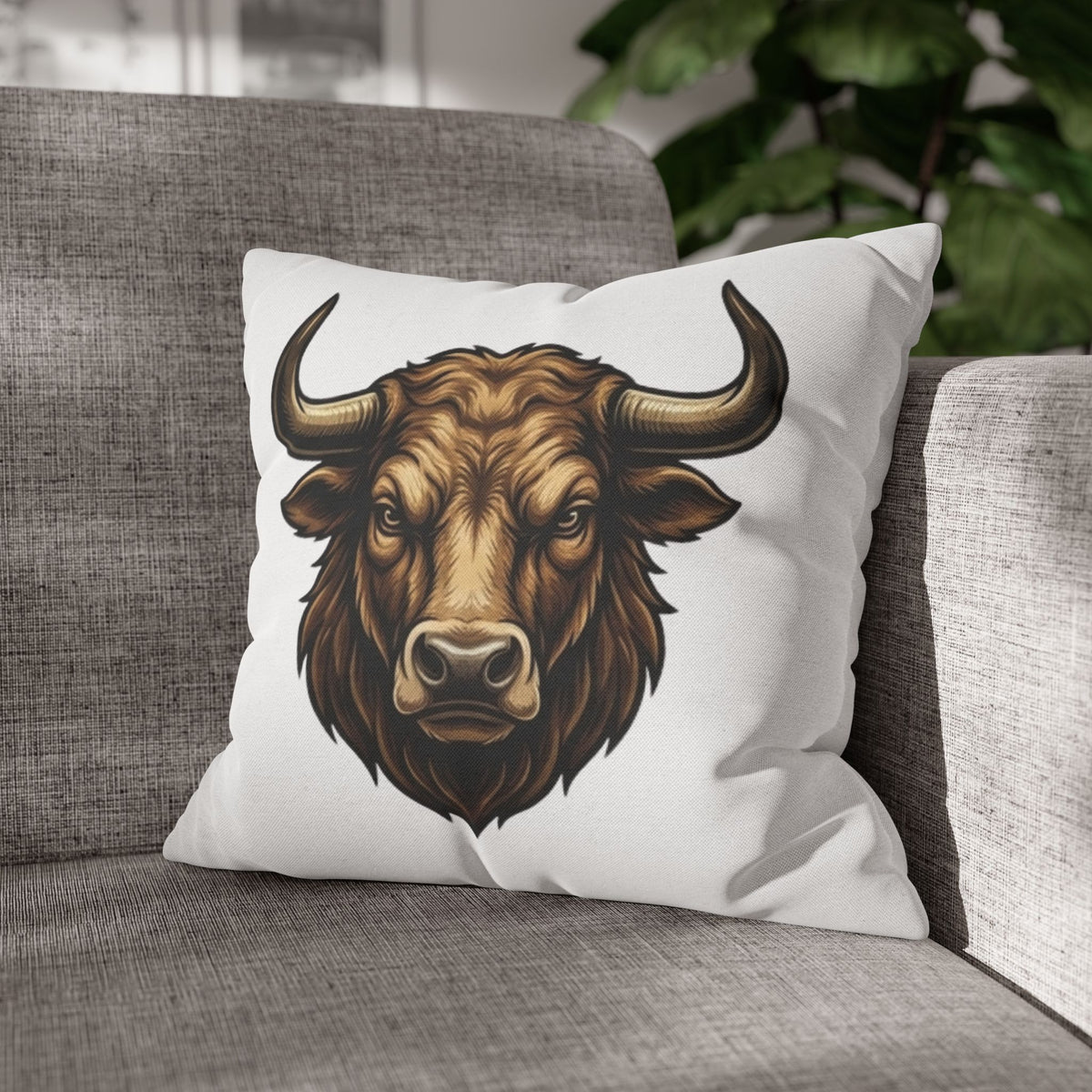 Taurus Bull Head Decorative Pillowcase — Rustic Farmhouse Toss Pillow Cover