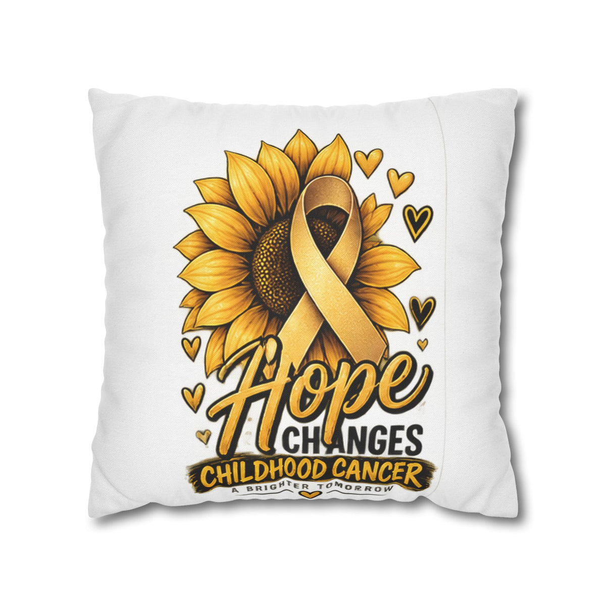 Childhood Cancer Awareness Pillow — "Hope Changes Childhood Cancer" Sunflower Ribbon Cushion