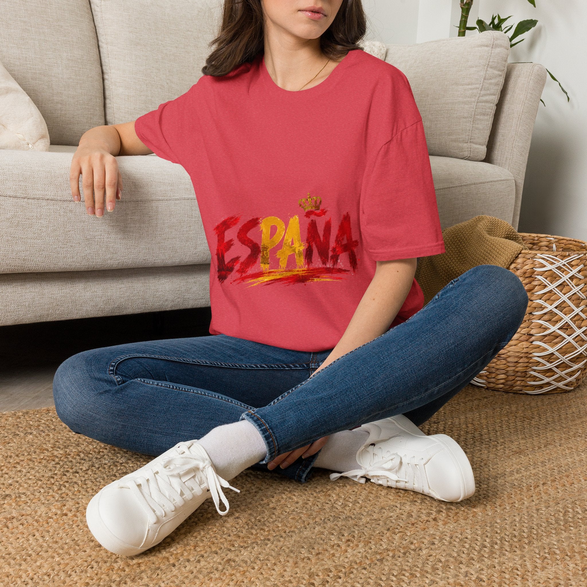 Spain  Graphic T-Shirt — Spanish Flag Brushstroke Design with Crown