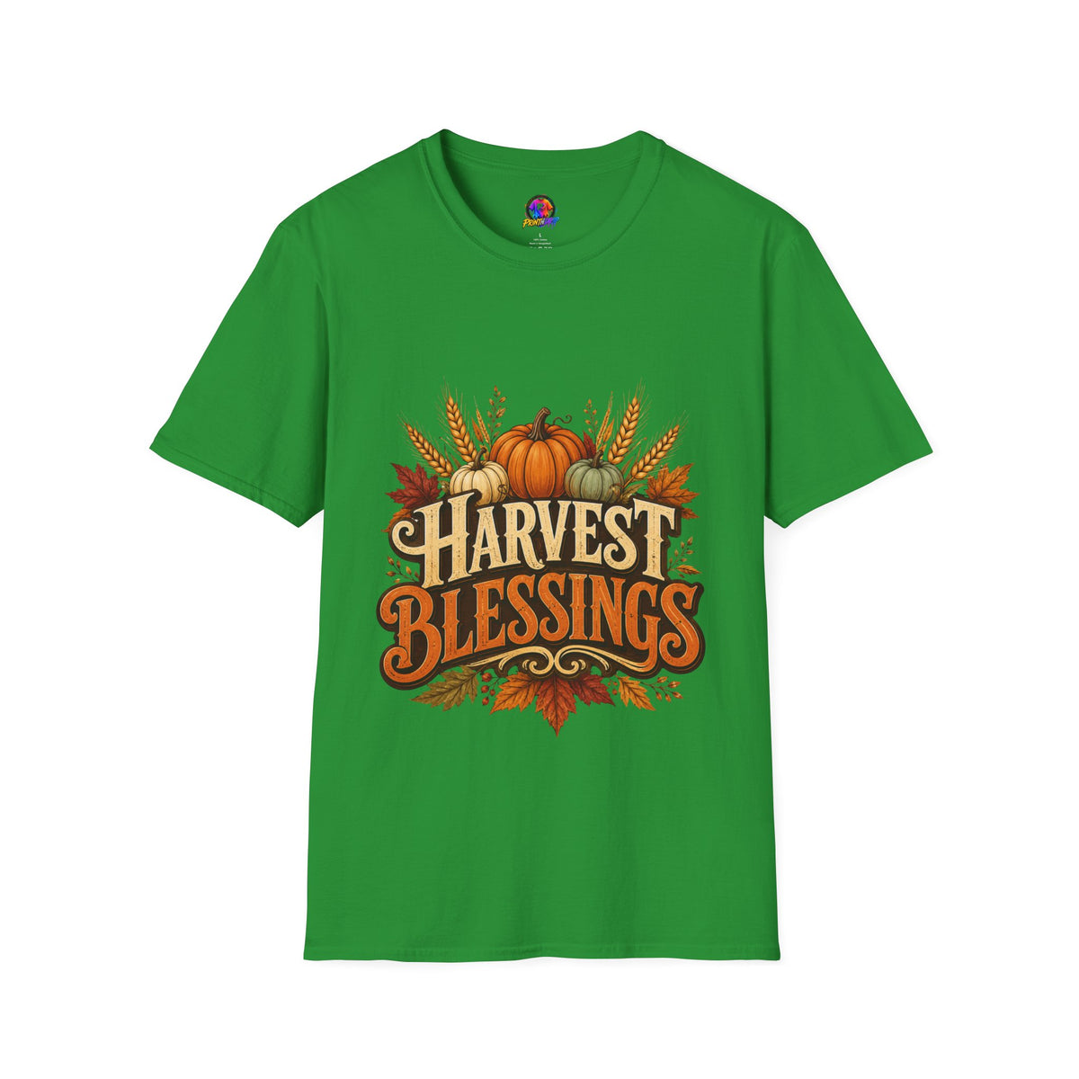 Thanksgiving T-Shirt Harvest Blessings T-Shirt — Fall Pumpkin & Wheat Autumn Tee