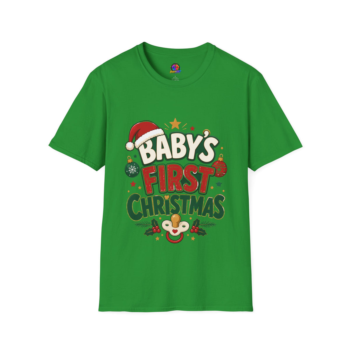 Baby's First Christmas T-Shirt — Festive Santa Hat & Ornaments Holiday Tee