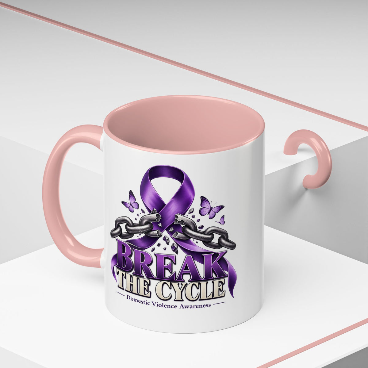 Break the Cycle Coffee Mug – Domestic Violence Awareness Purple Ribbon (11/15oz)