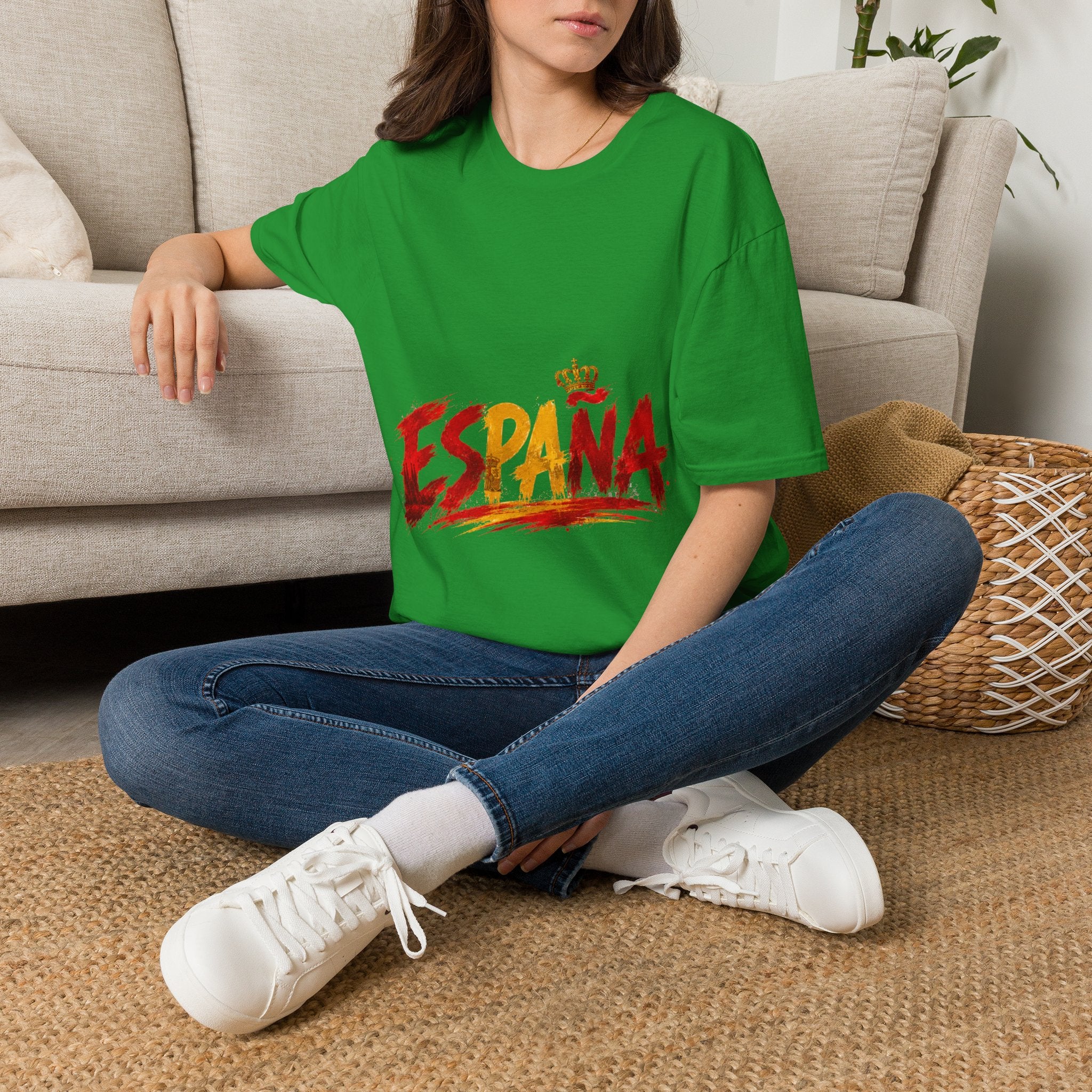 Spain  Graphic T-Shirt — Spanish Flag Brushstroke Design with Crown
