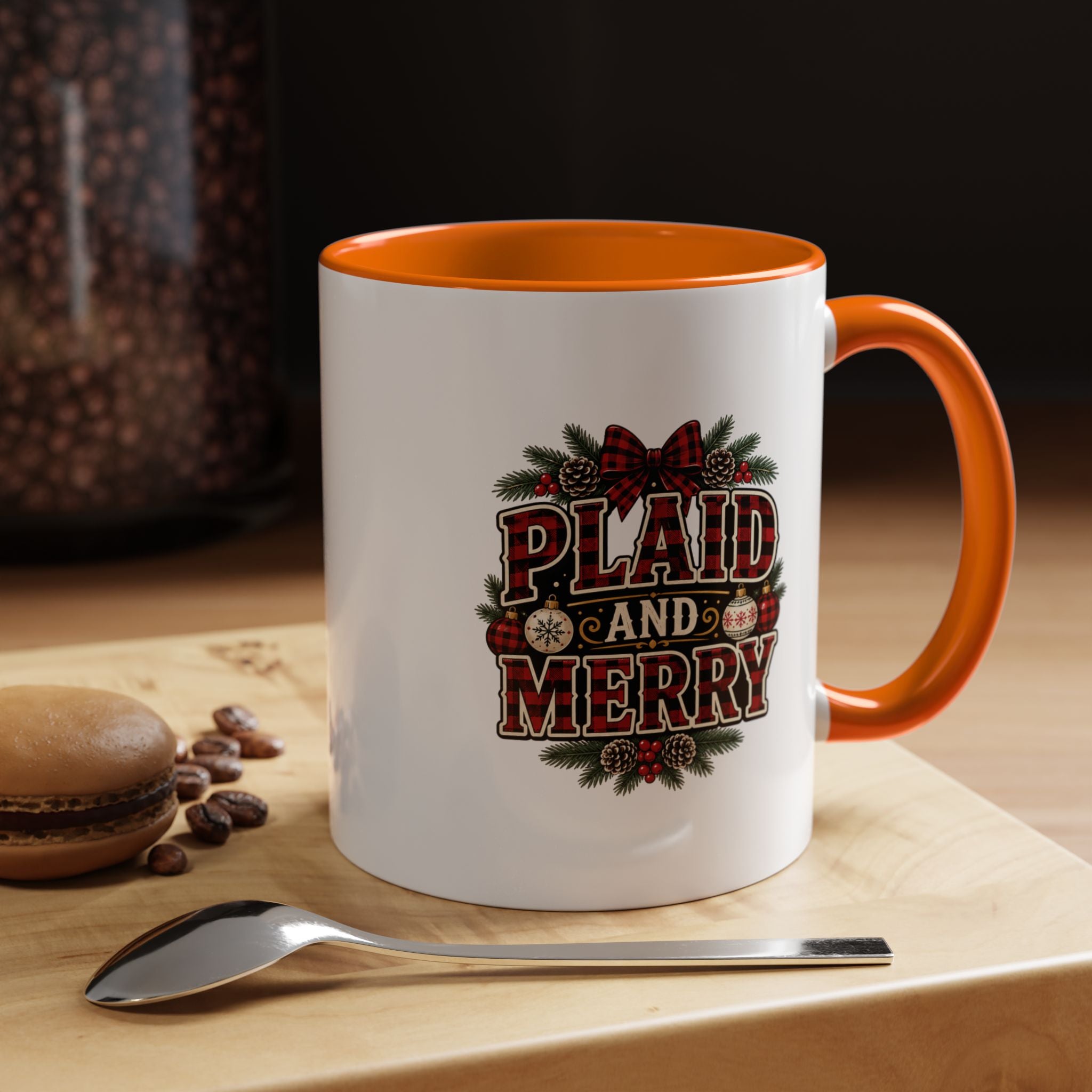 Plaid and Merry Accent Coffee Mug — Festive Buffalo Check Christmas Mug