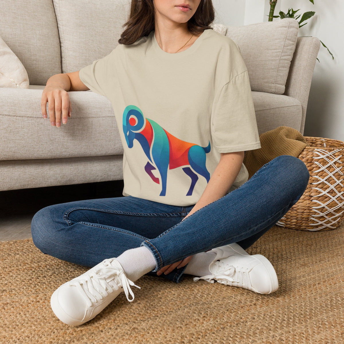 Ram Graphic T-Shirt — Colorful Geometric Sheep/Goat Art