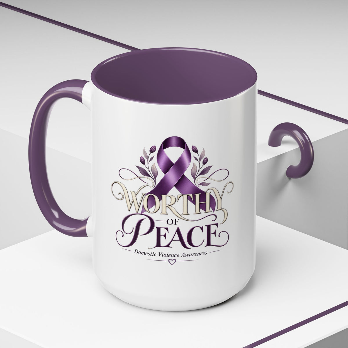 Worth of Peace Accent Coffee Mug — Domestic Violence Awareness Ribbon (11/15oz)