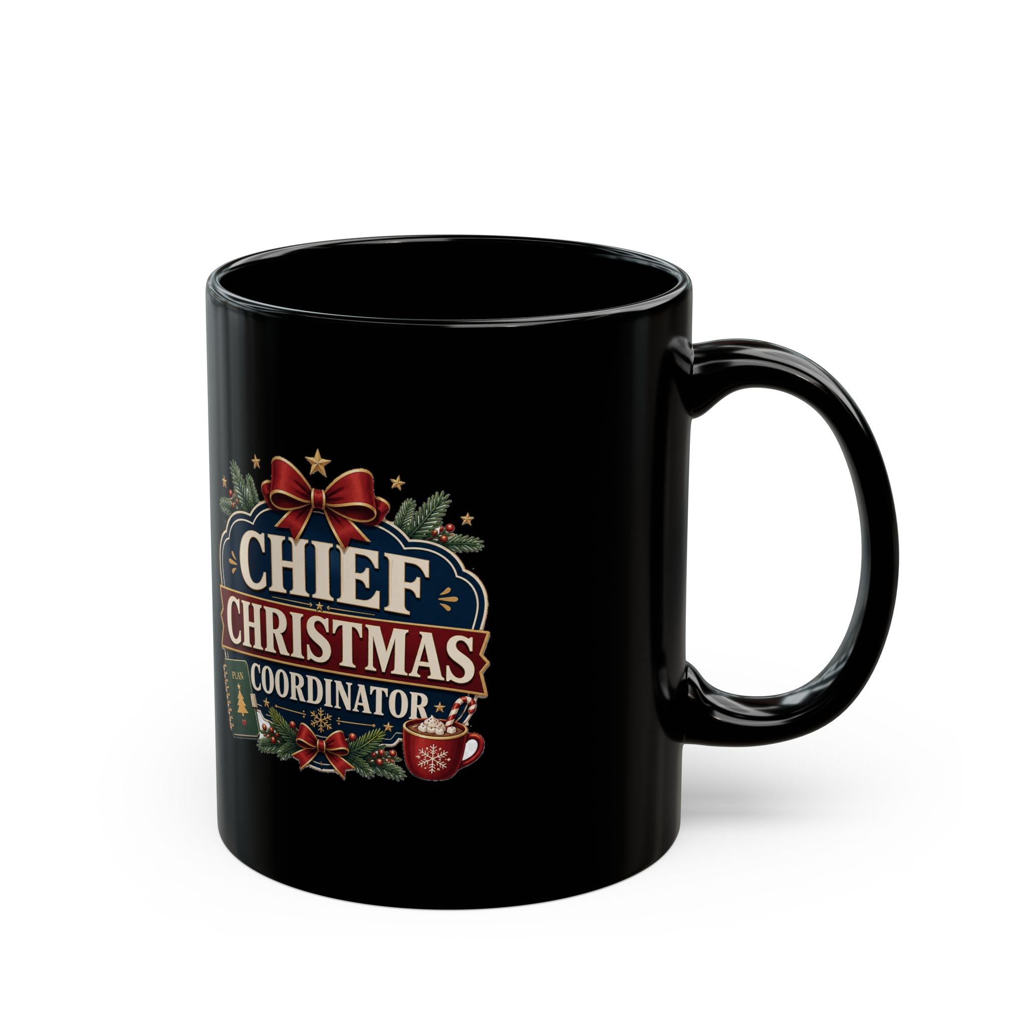 Modern Day Christmas Chief Christmas Coordinator Black Mug — Festive Holiday Coffee Cup