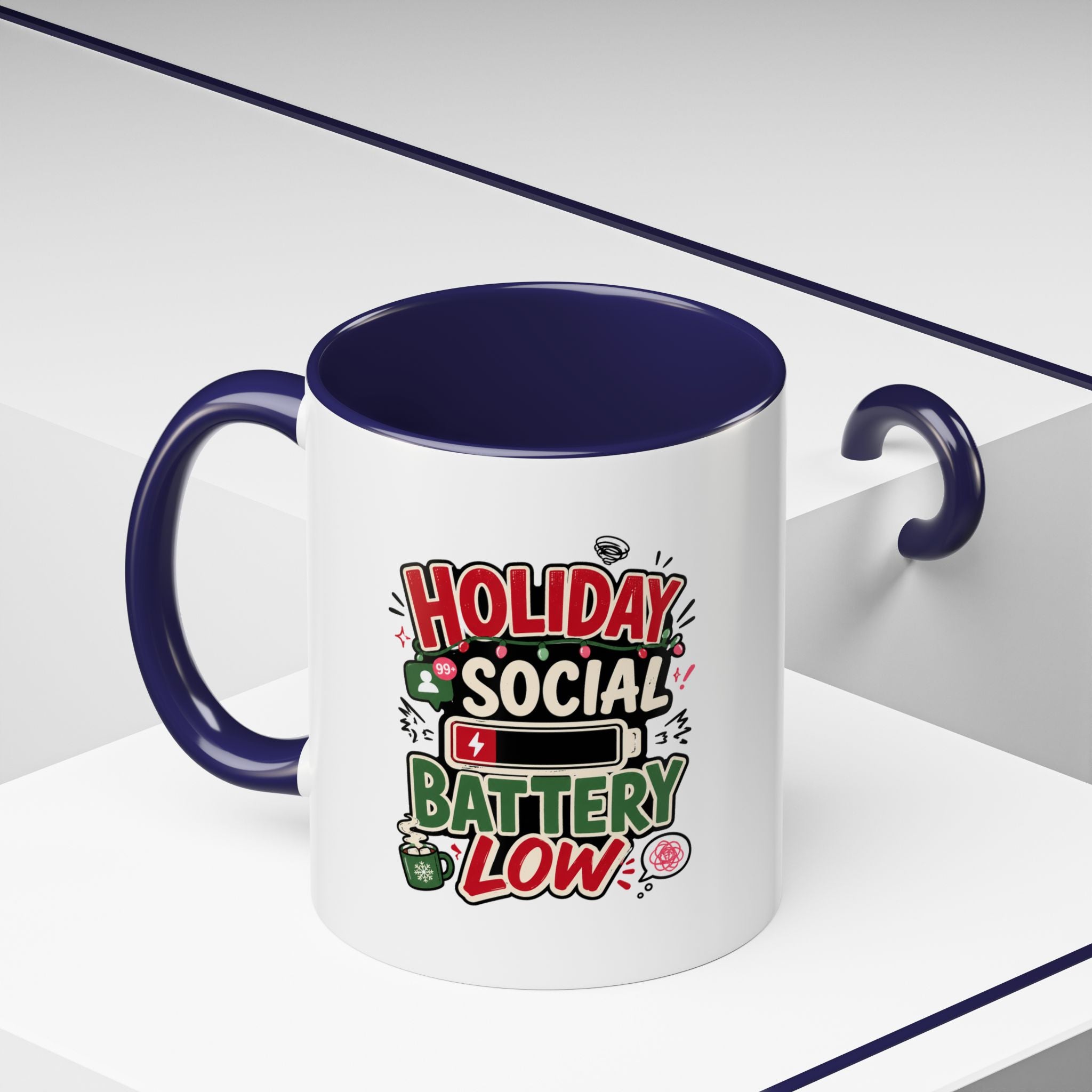 Modern Day Christmas Holiday Social Battery Low Accent  Coffee Mug