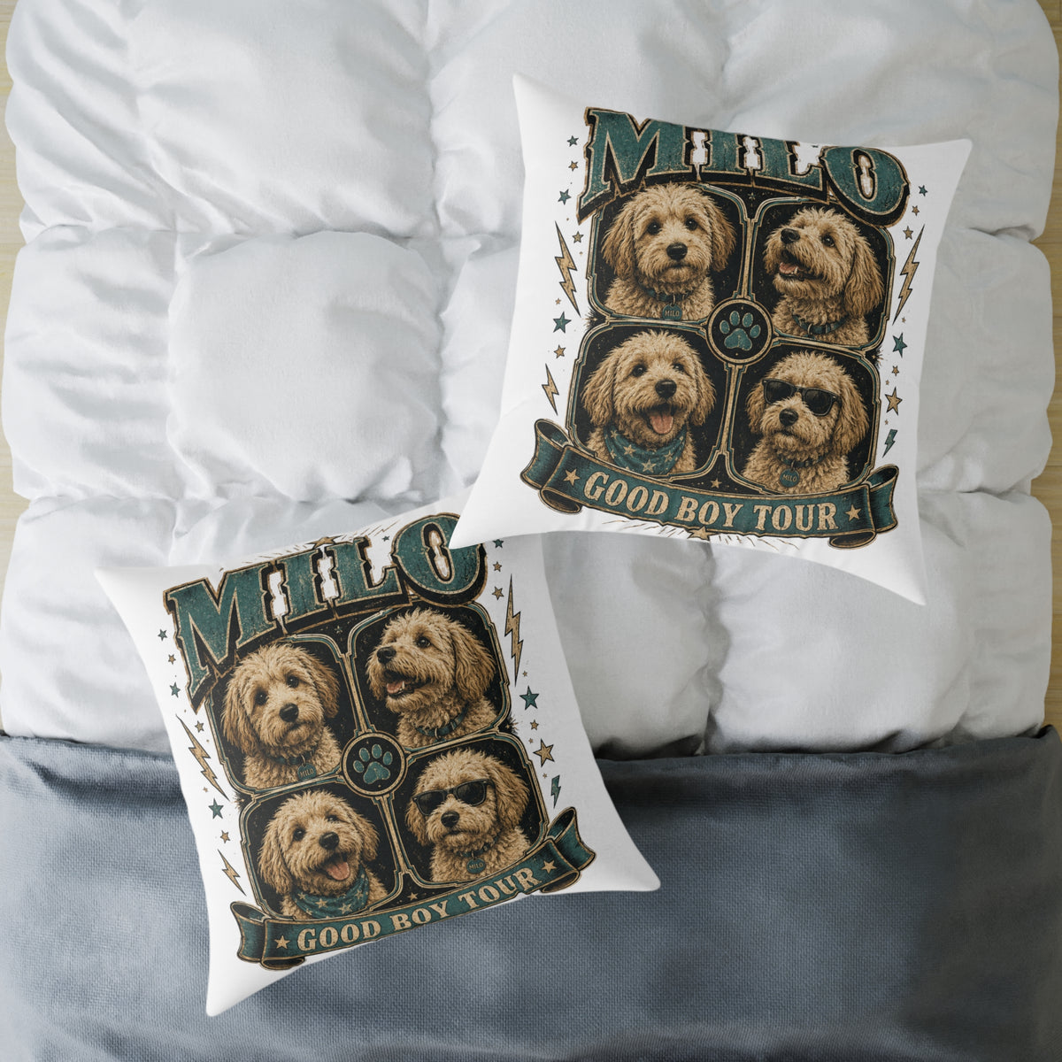 Milo 'Good Boy Tour' Square Canvas Pillow — Dog Portrait Decorative Throw Pillow
