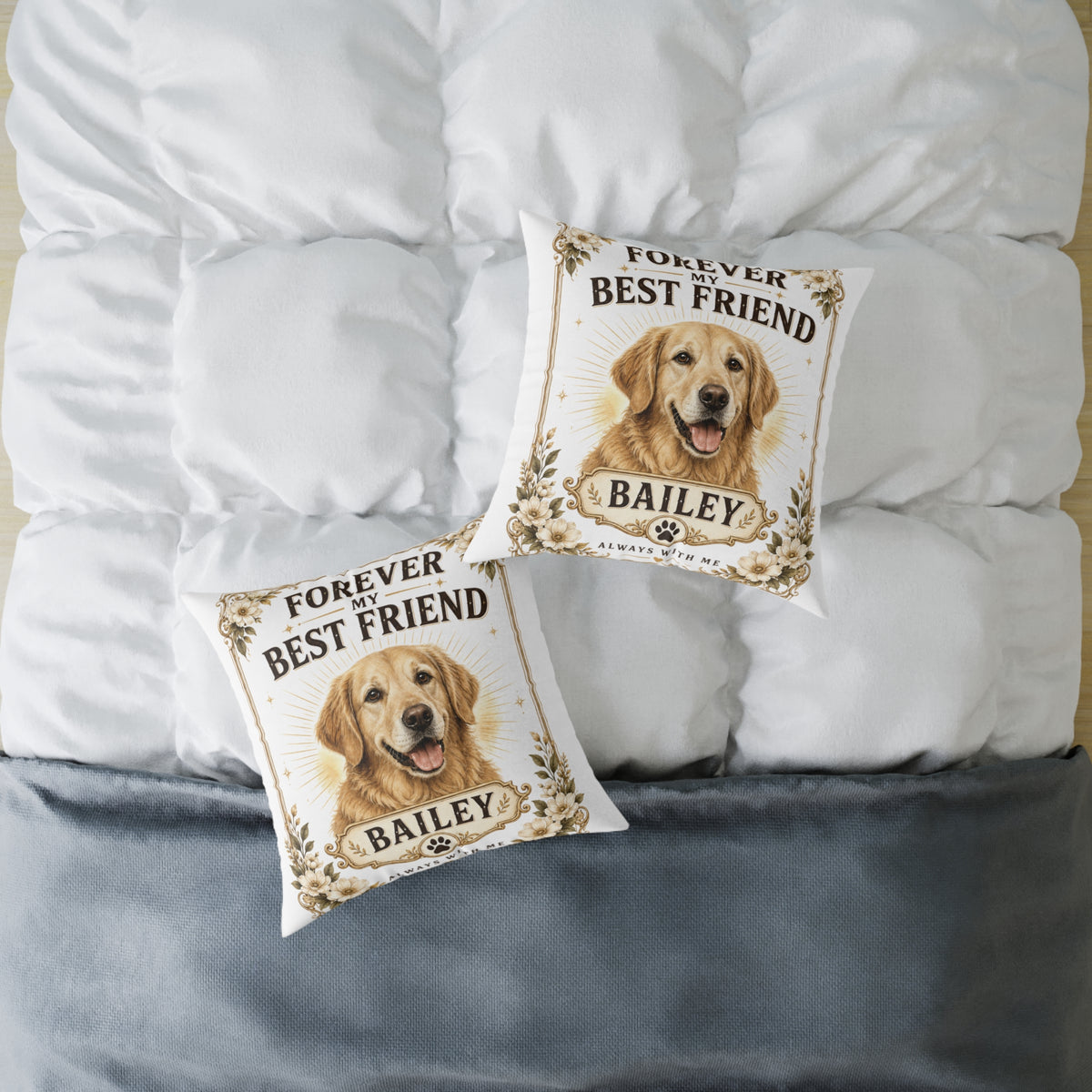 Forever My Best Friend Personalized Dog Milo Bailey Dog Dad Mom Pillow — Custom Pet Name Golden Retriever Throw Pillow