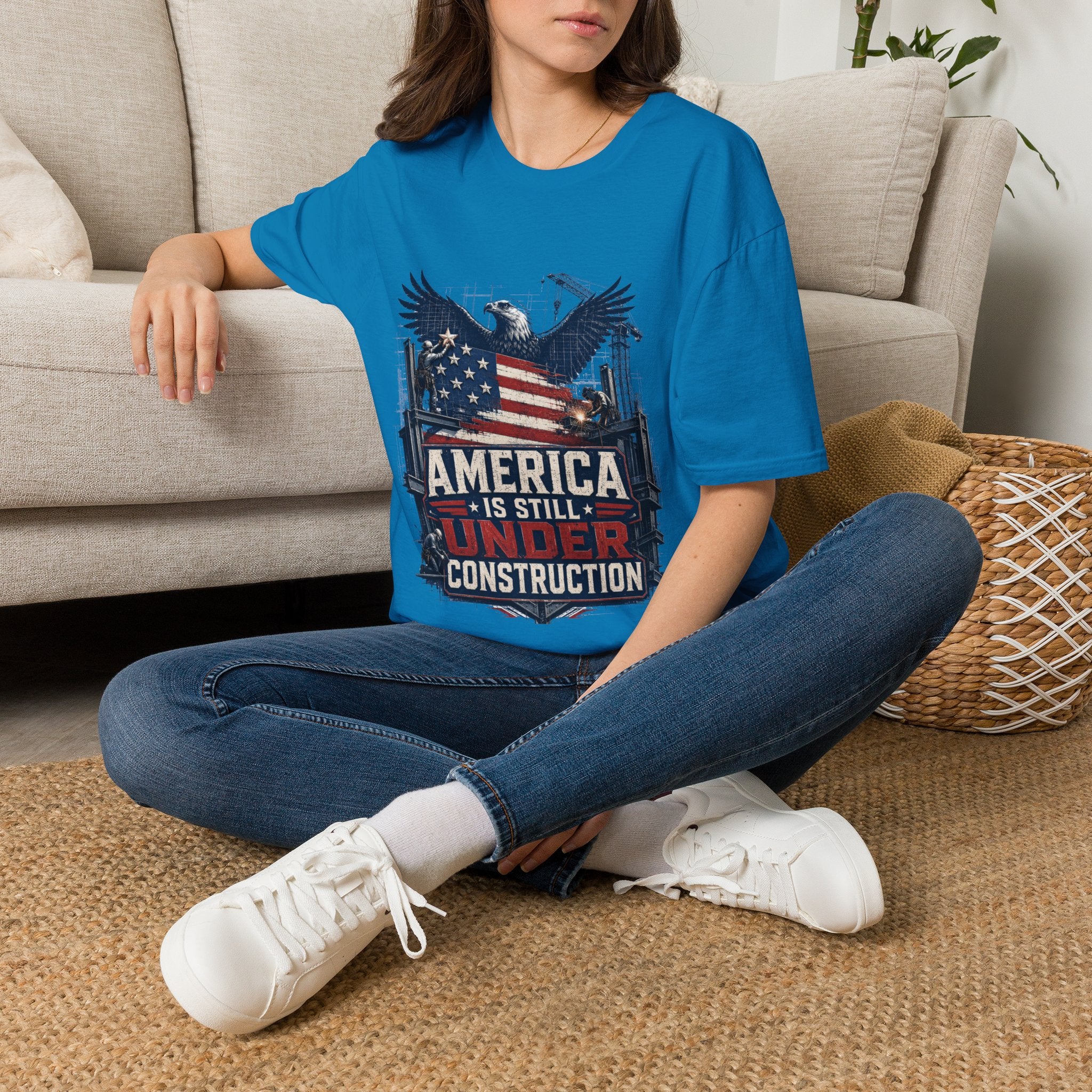 T-Shirt — 'America Is Still Under Construction' Patriotic Eagle Graphic