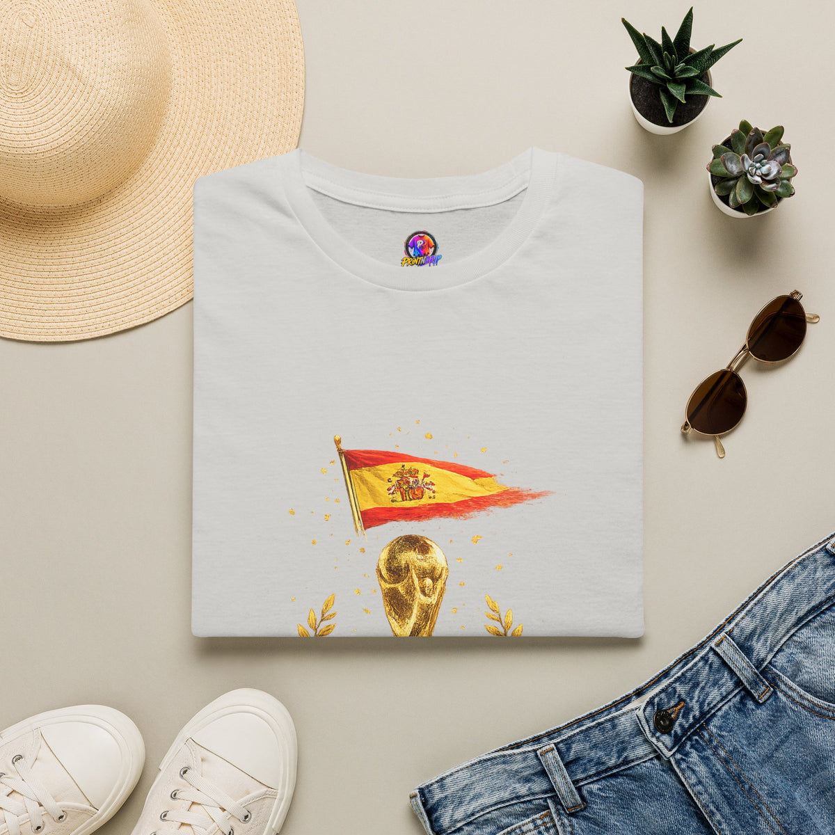 Spain World Cup Champions T-Shirt — Spanish Flag & Trophy Soccer Tee