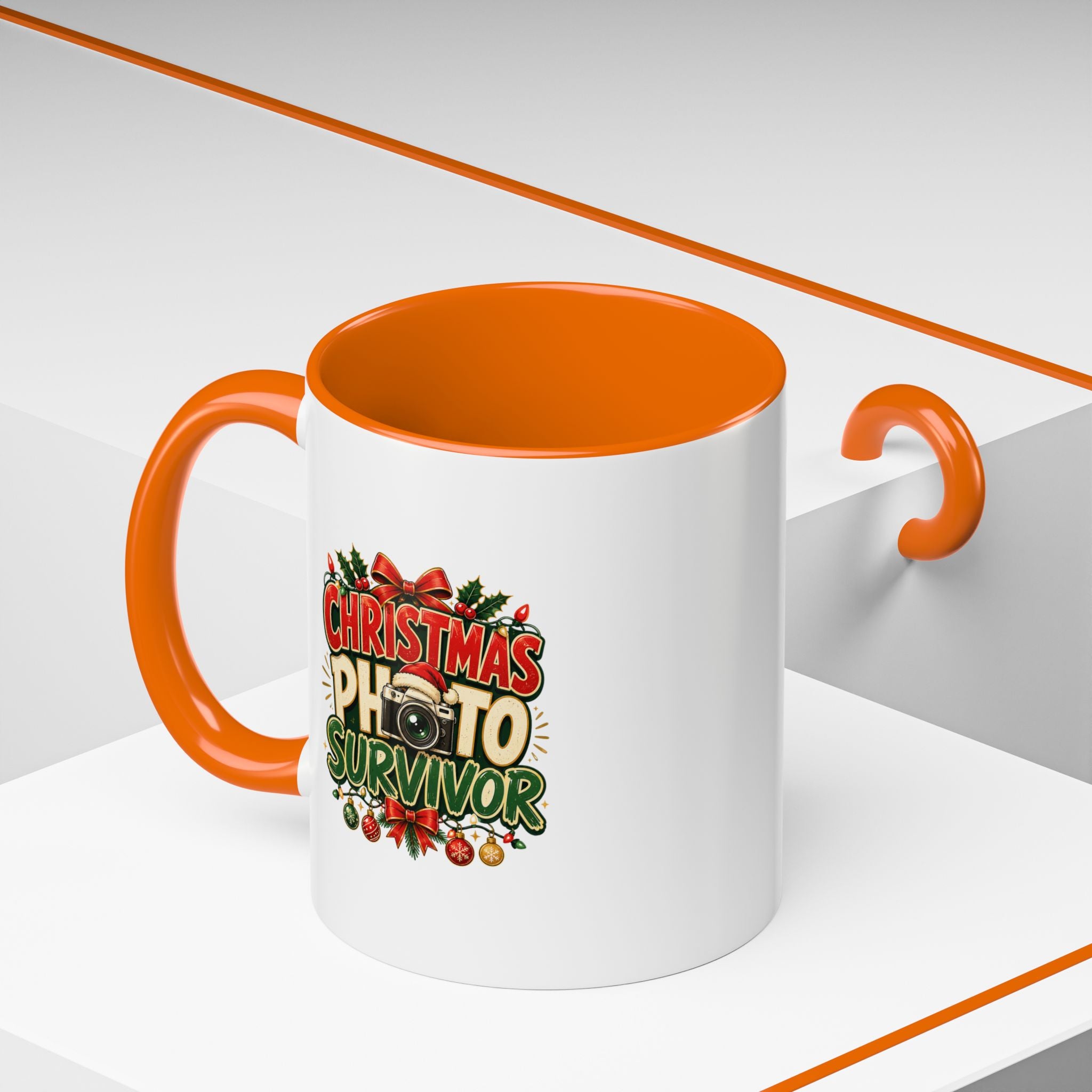 Christmas Photo Survivor Accent Coffee Mug — Holiday Photographer Gift