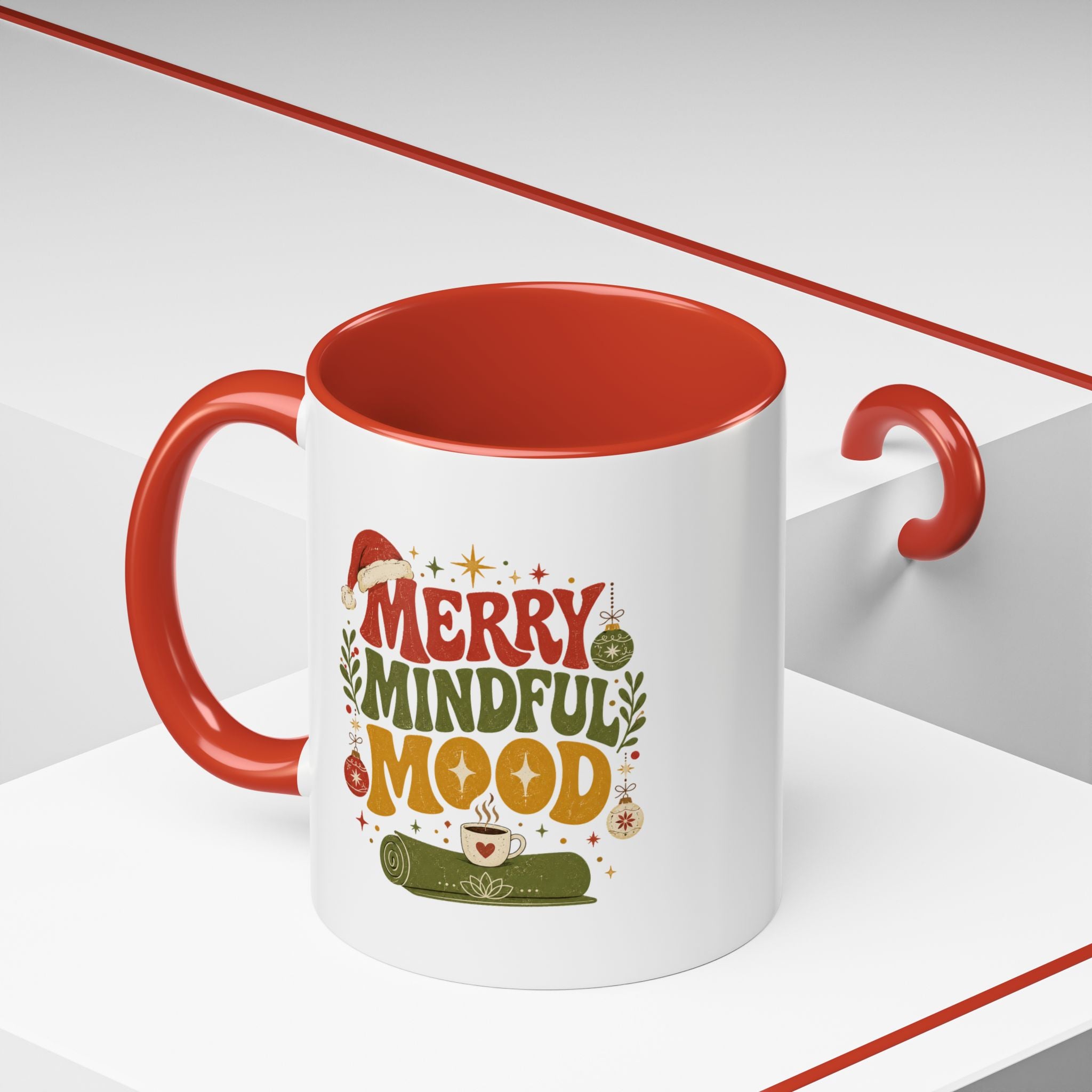 Modern Day Christmas Merry Mindful Mood Coffee Mug — Holiday Yoga & Relaxation Gift
