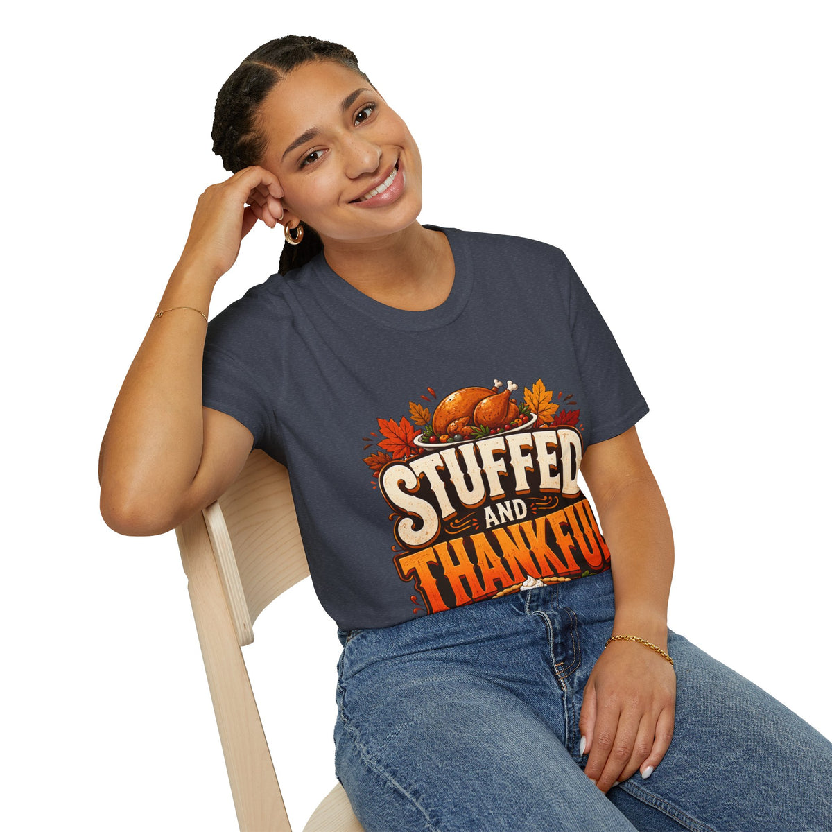 Thanksgiving T-Shirt — "Stuffed and Thankful" Turkey Design