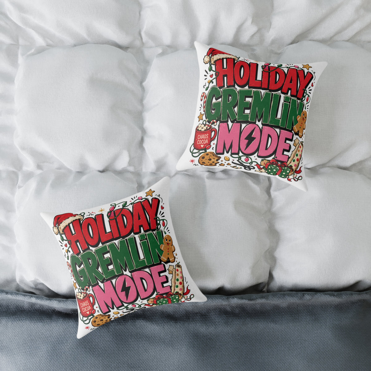 Holiday Gremlin Mode Modern Day Christmas Square Poly Canvas Pillow