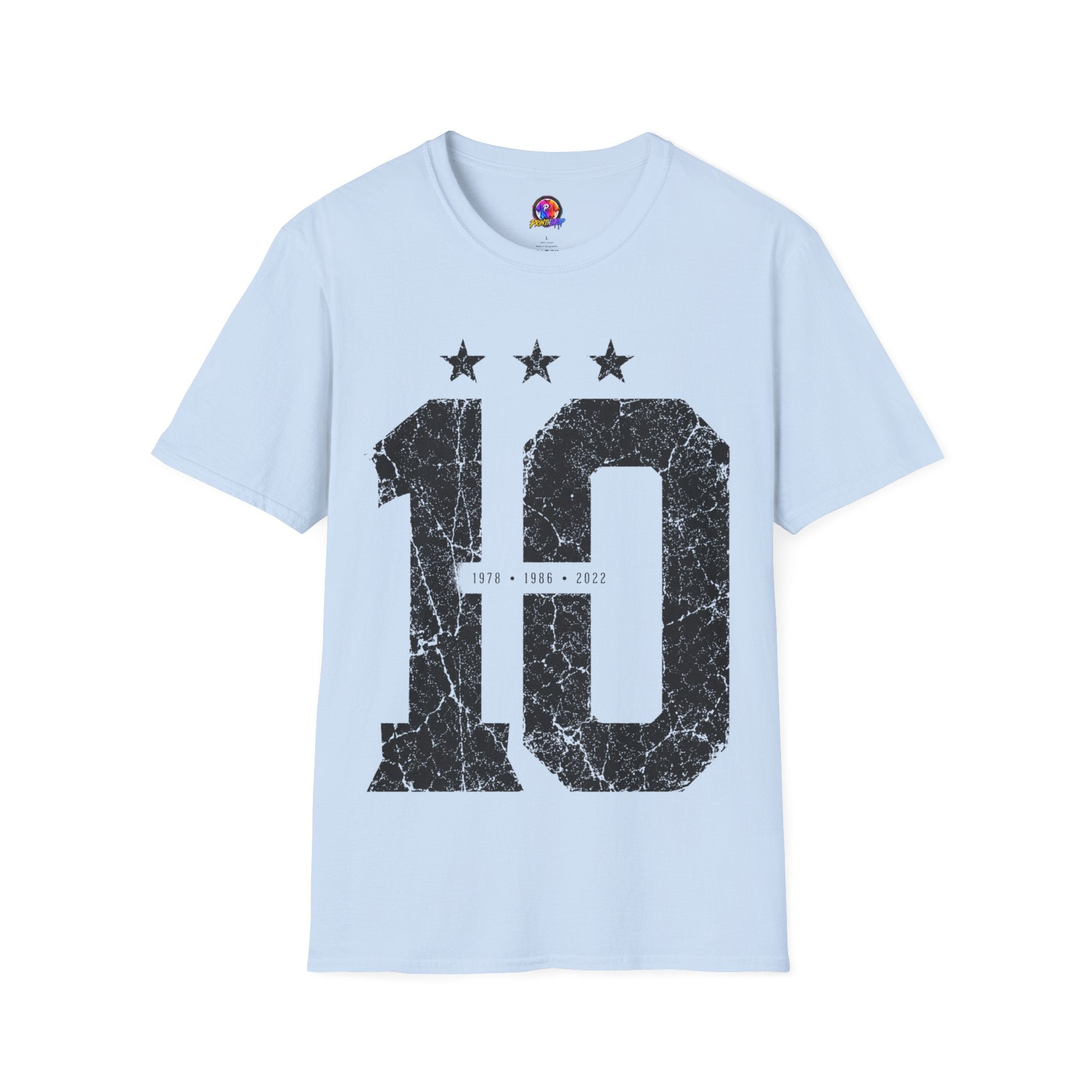 Vintage Argentina Worldcup winning No. 10 Jersey T-Shirt — Distressed Number Tee with Three Stars