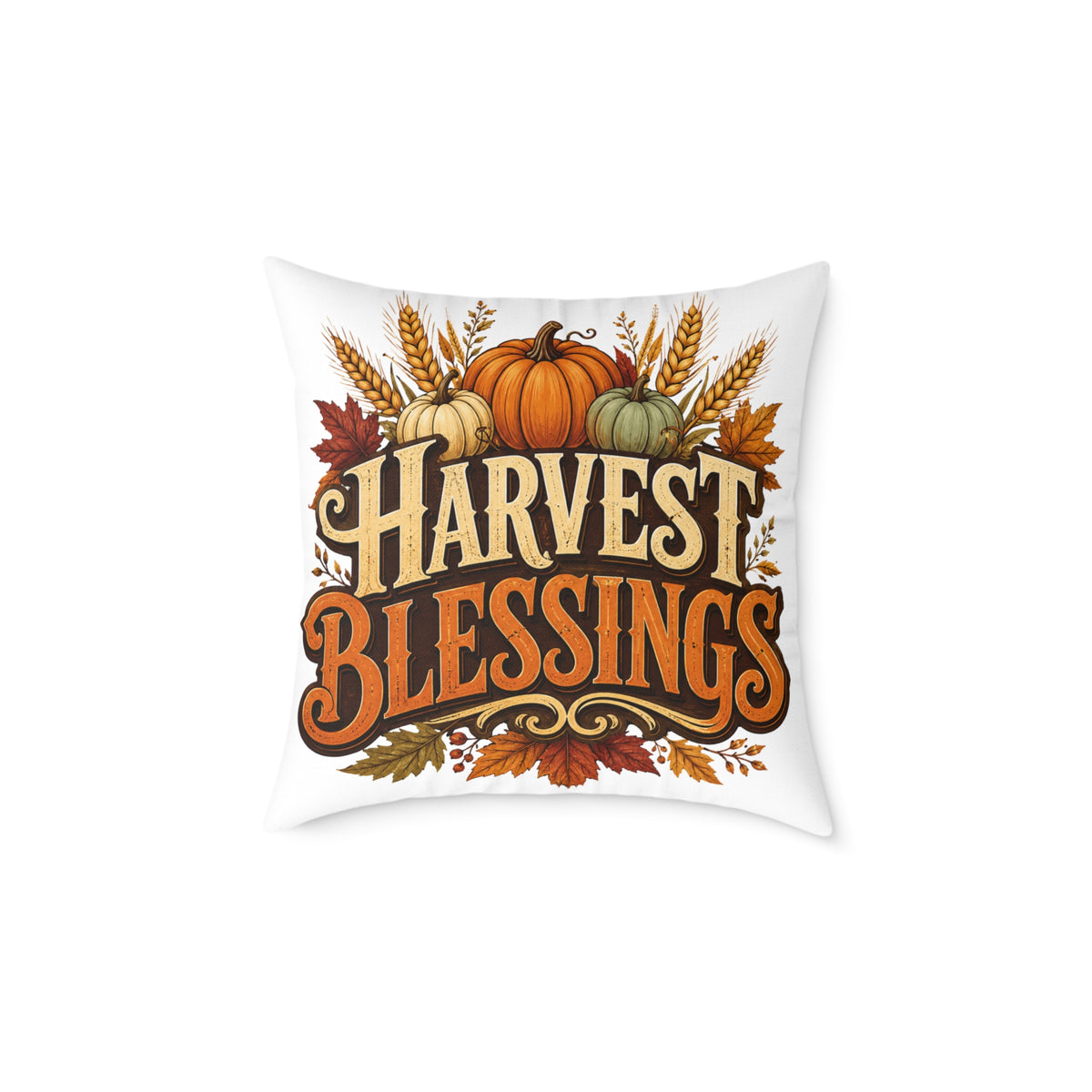 Thanksgiving Harvest Blessings Fall Pillow — Autumn Pumpkin Decorative Throw Pillow