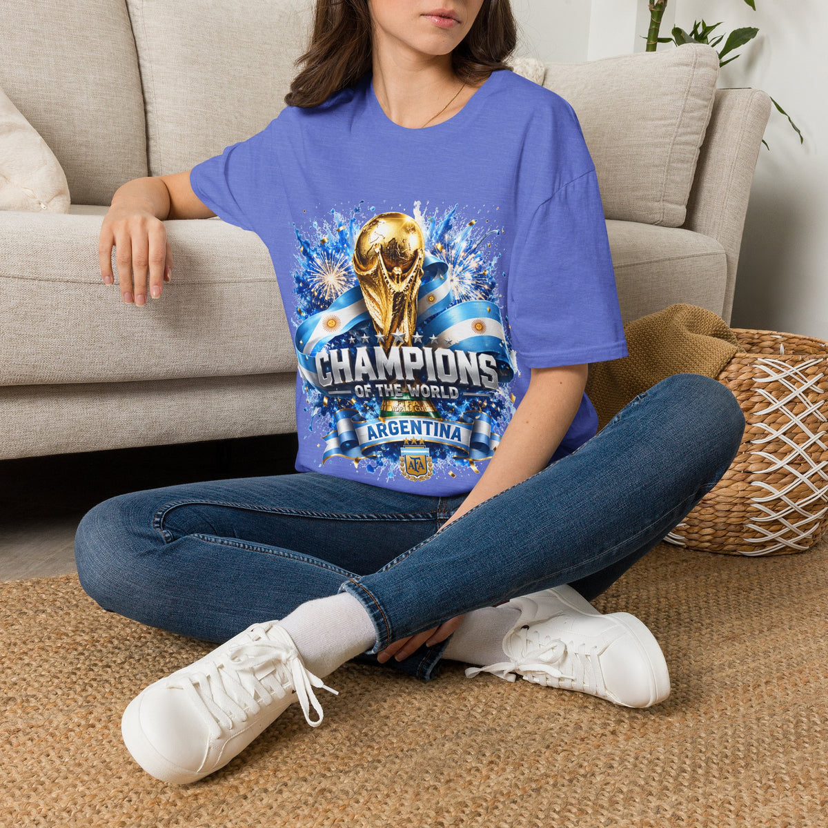 Argentina World Cup Champions T-Shirt — Gold Trophy Celebration Tee