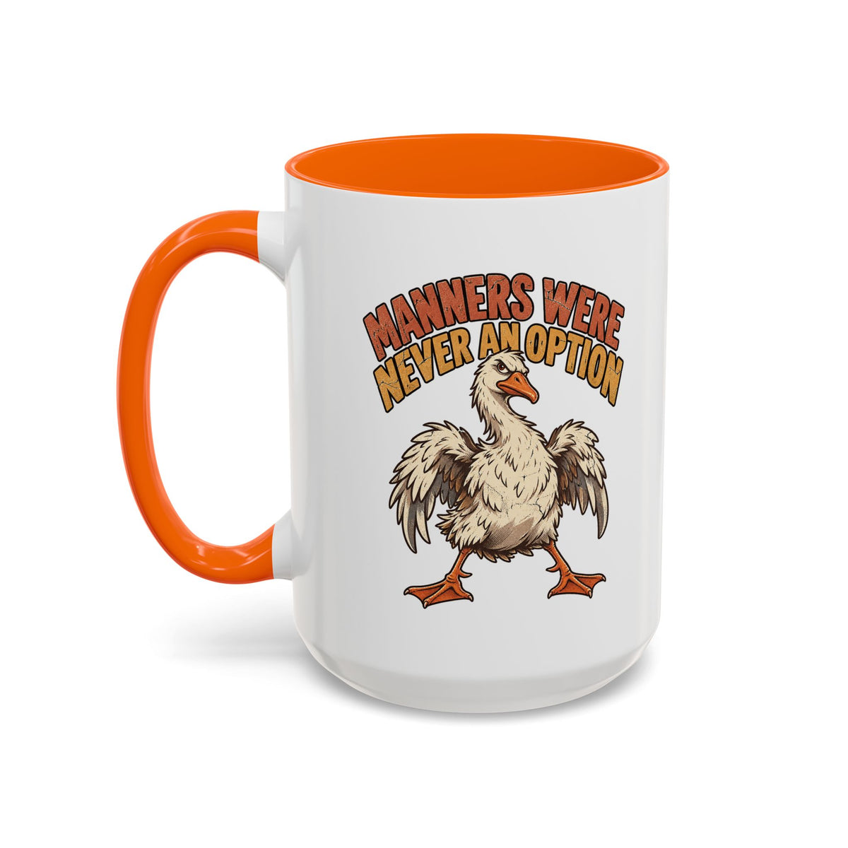 Coffee Mug — "Manners Were Never An Option" Funny Rude Chicken Accent Mug