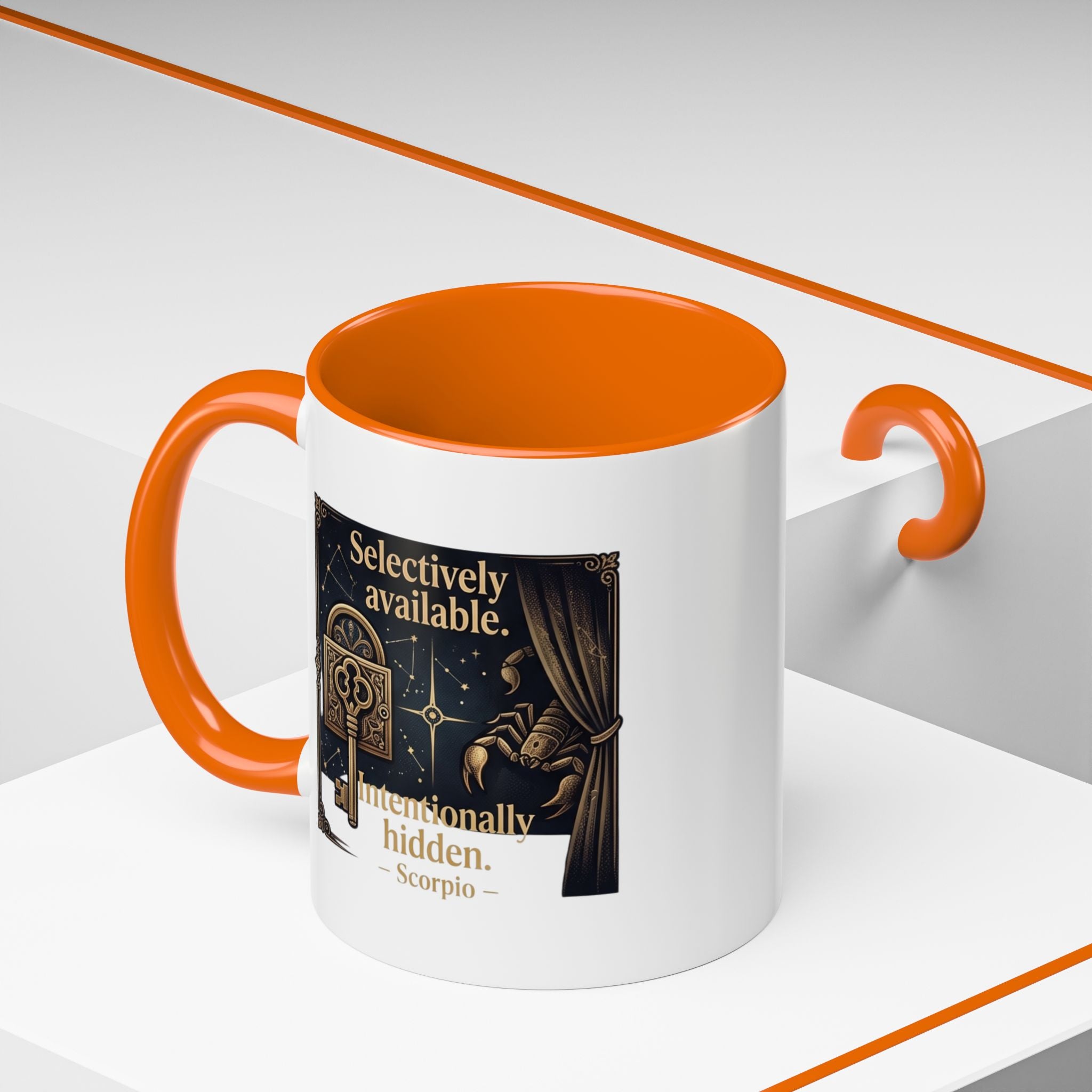 Scorpio Accent Coffee Mug — "Selectively Available, Intentionally Hidden" Zodiac Gift