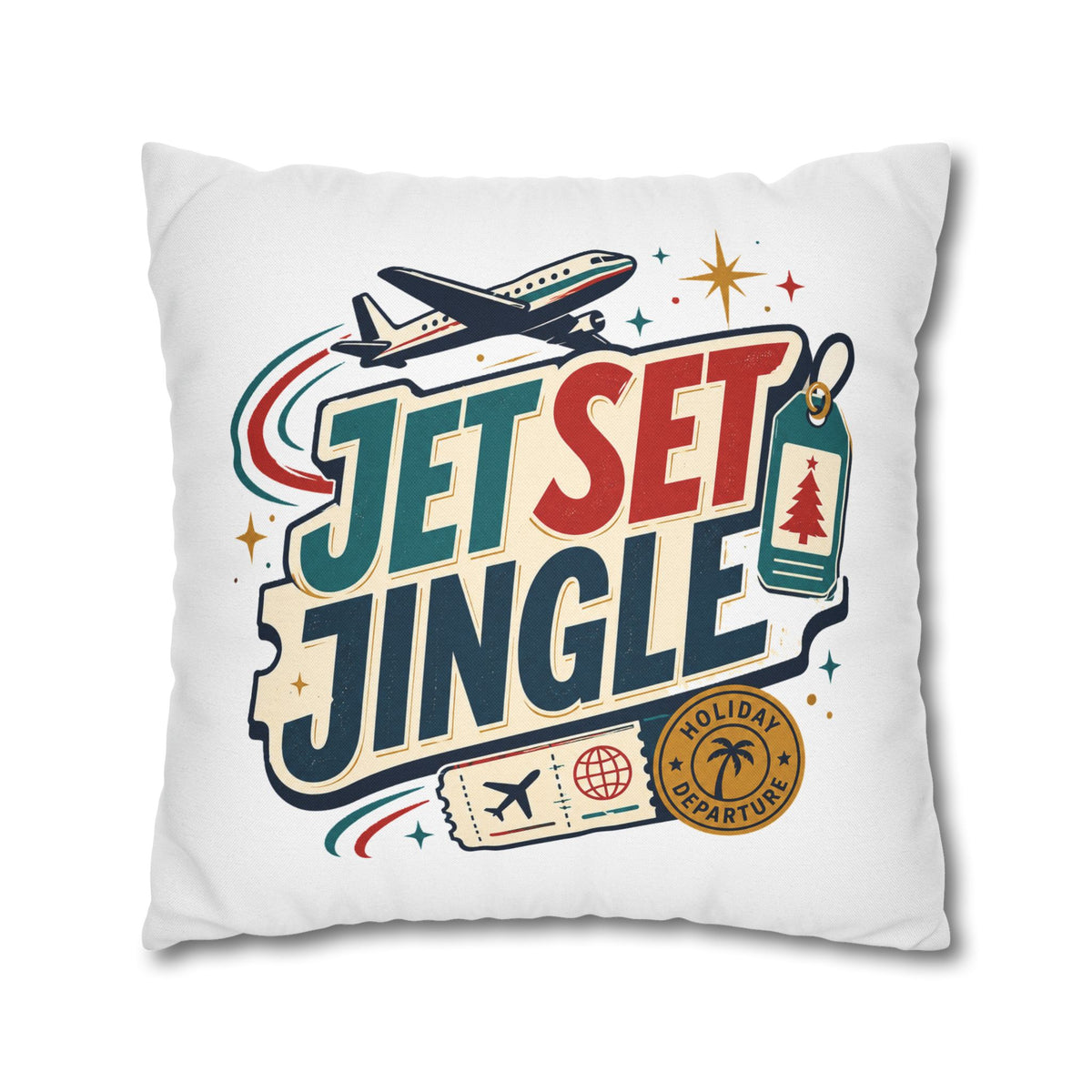 Jet Set Jingle Travel Pillowcase Modern Day Christmas  – Holiday Airplane Throw Pillowcase