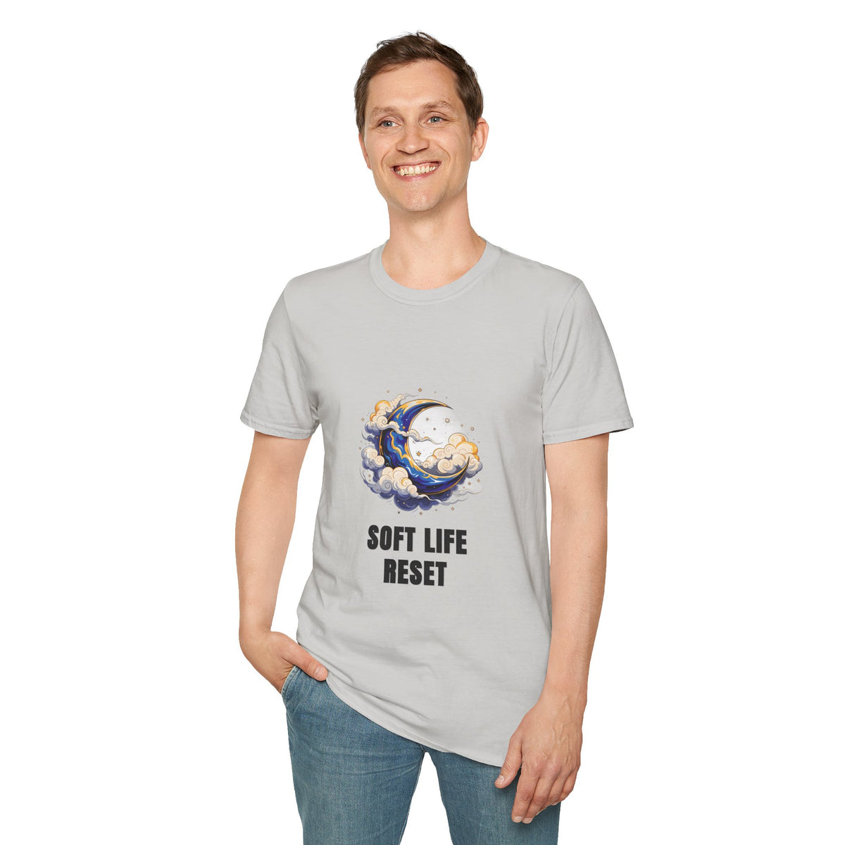 Soft Life Reset T-Shirt — Crescent Moon Cloud Graphic Tee - Trending Now - August 2026