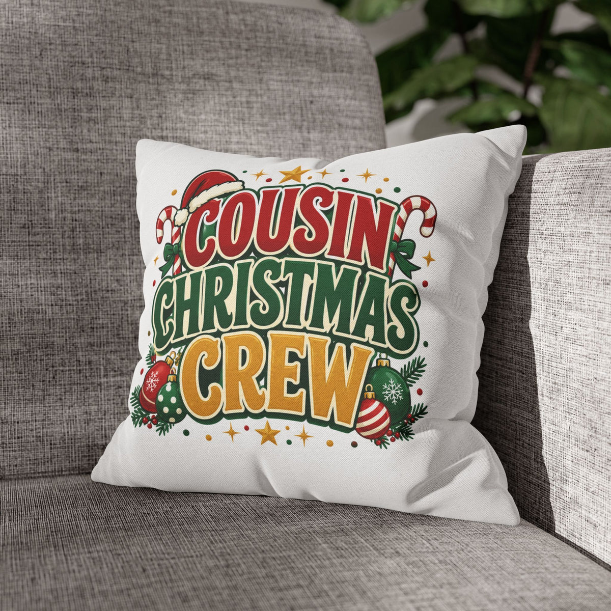 Cousin Christmas Crew Pillow Cover — Festive Holiday Decorative Throw Pillowcase