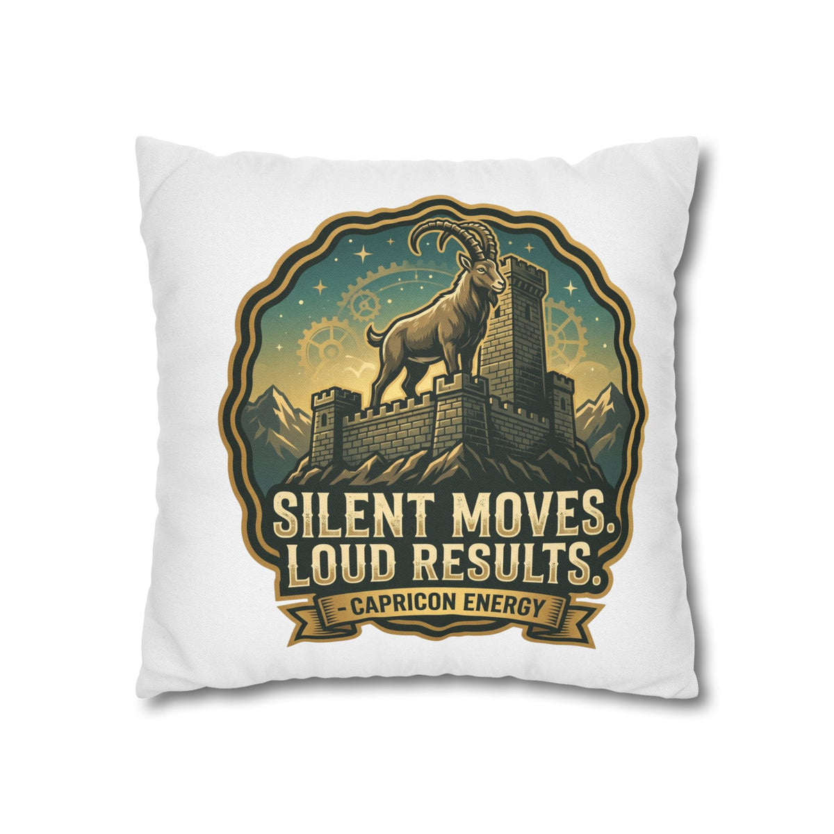 Capricorn Pillowcase – "Silent Moves, Loud Results" Zodiac Decor