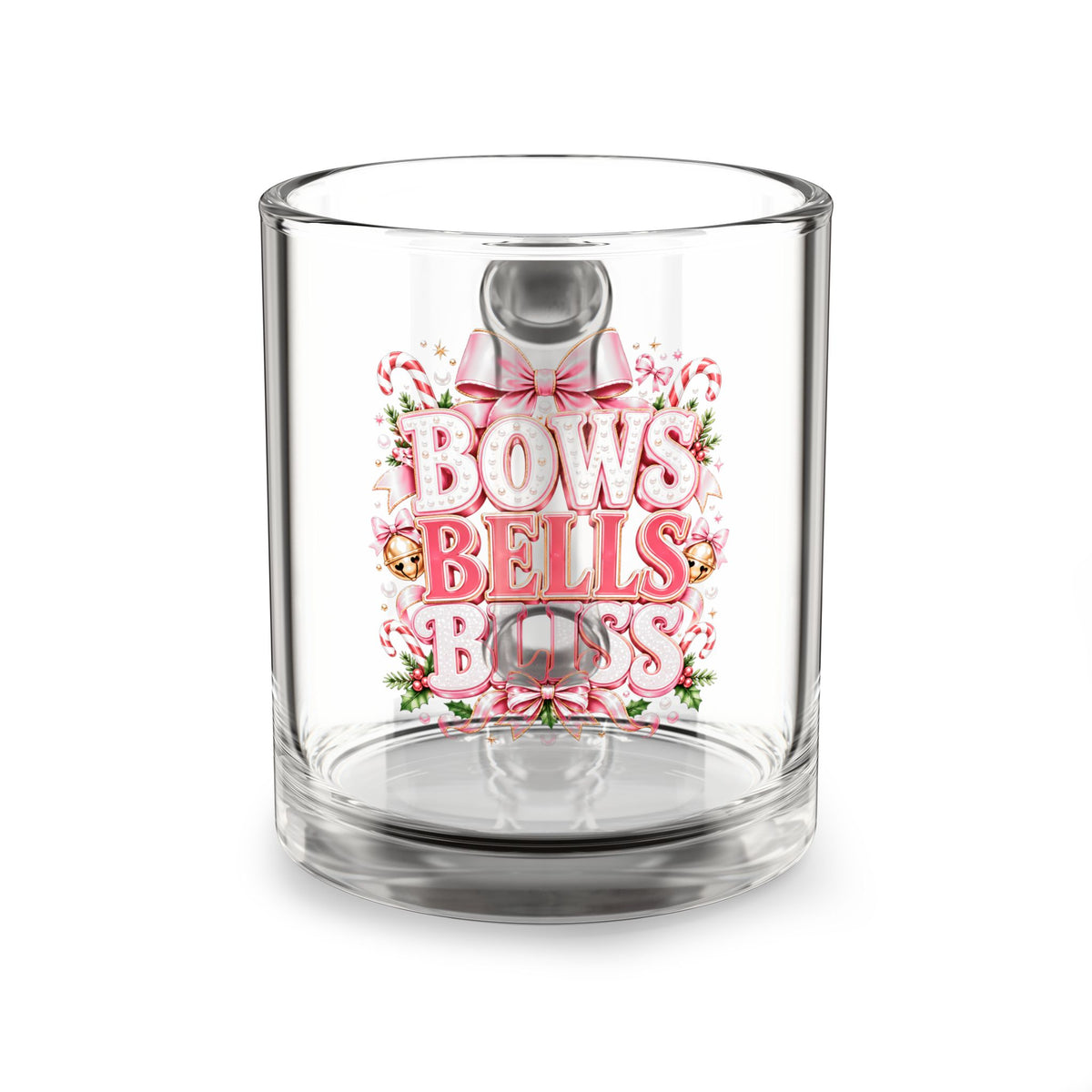 Modern Day Christmas Glass Mug  10oz Glass Mug — "Bows Bells Boss" Holiday Glass Coffee Mug (10 oz)