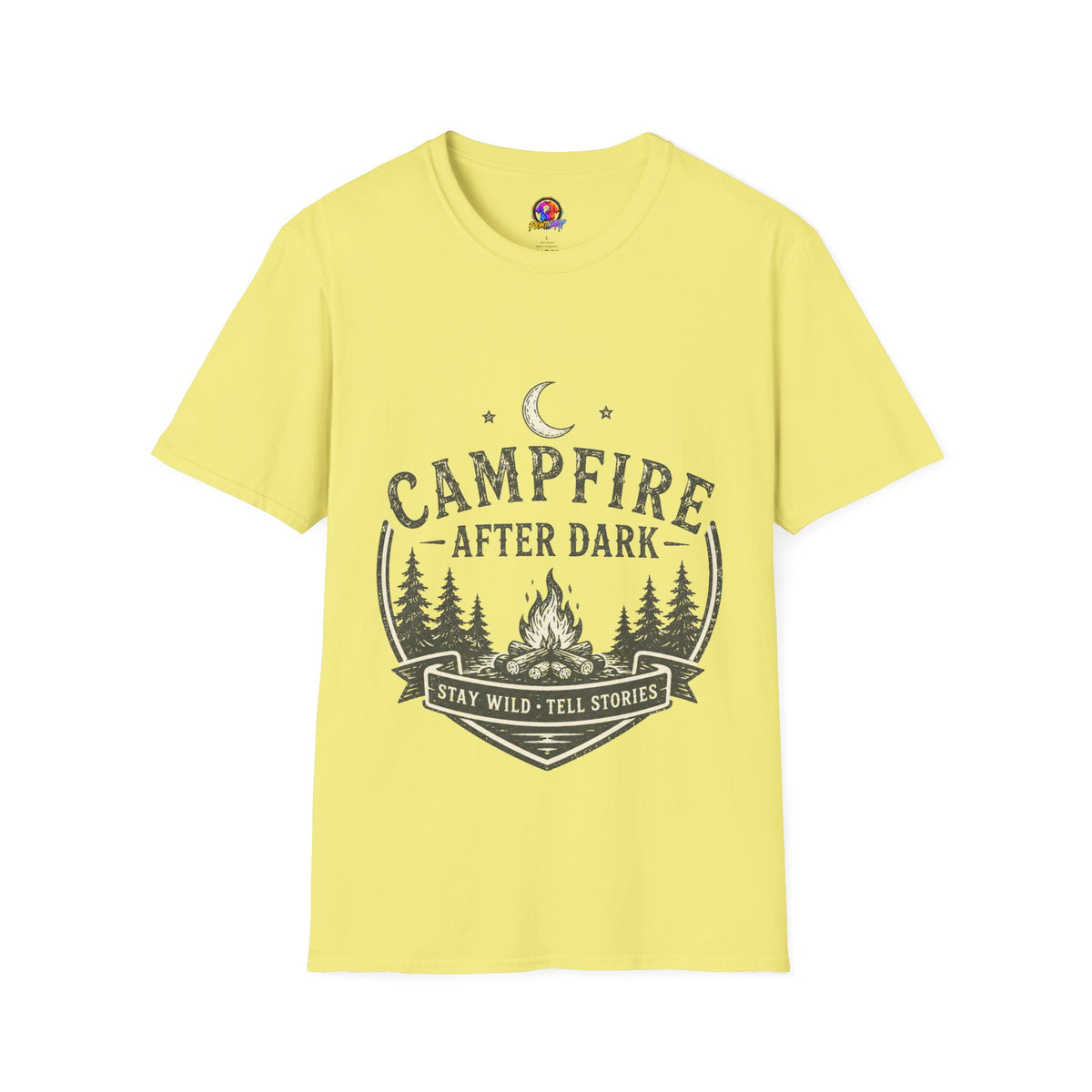 Campfire T-Shirt — "Campfire After Dark" Moonlit Camping Graphic