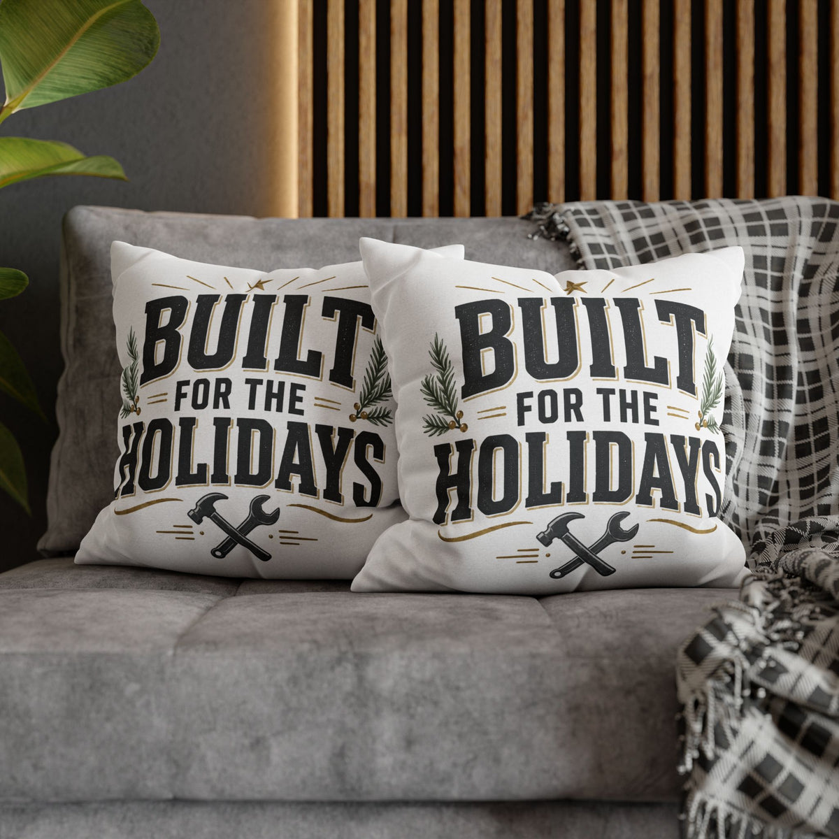 Christmas Built for the Holidays Decorative Pillowcase — Festive Tool Lover Throw Pillow Cover