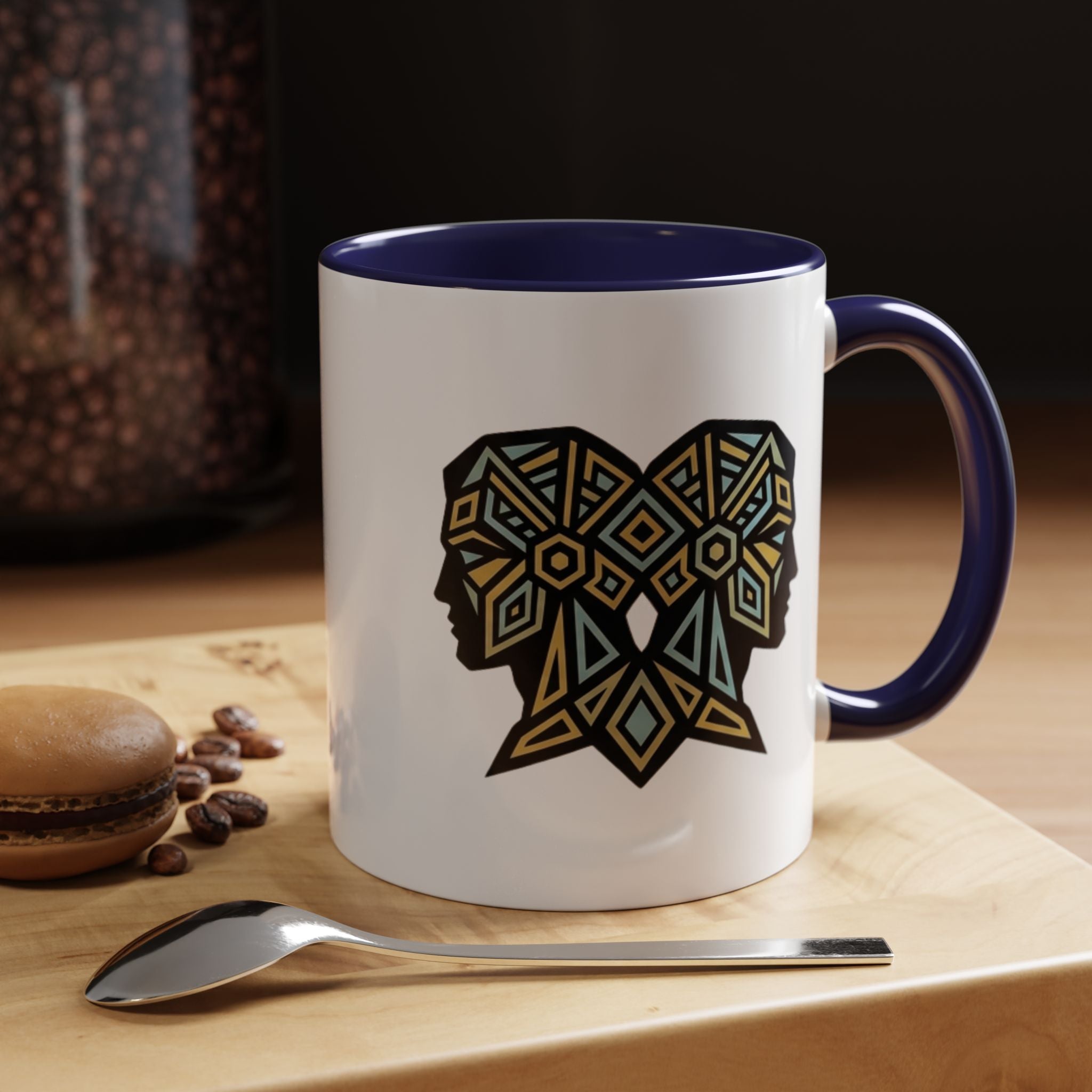 Geometric Elephant Accent Coffee Mug — Tribal Mosaic Design