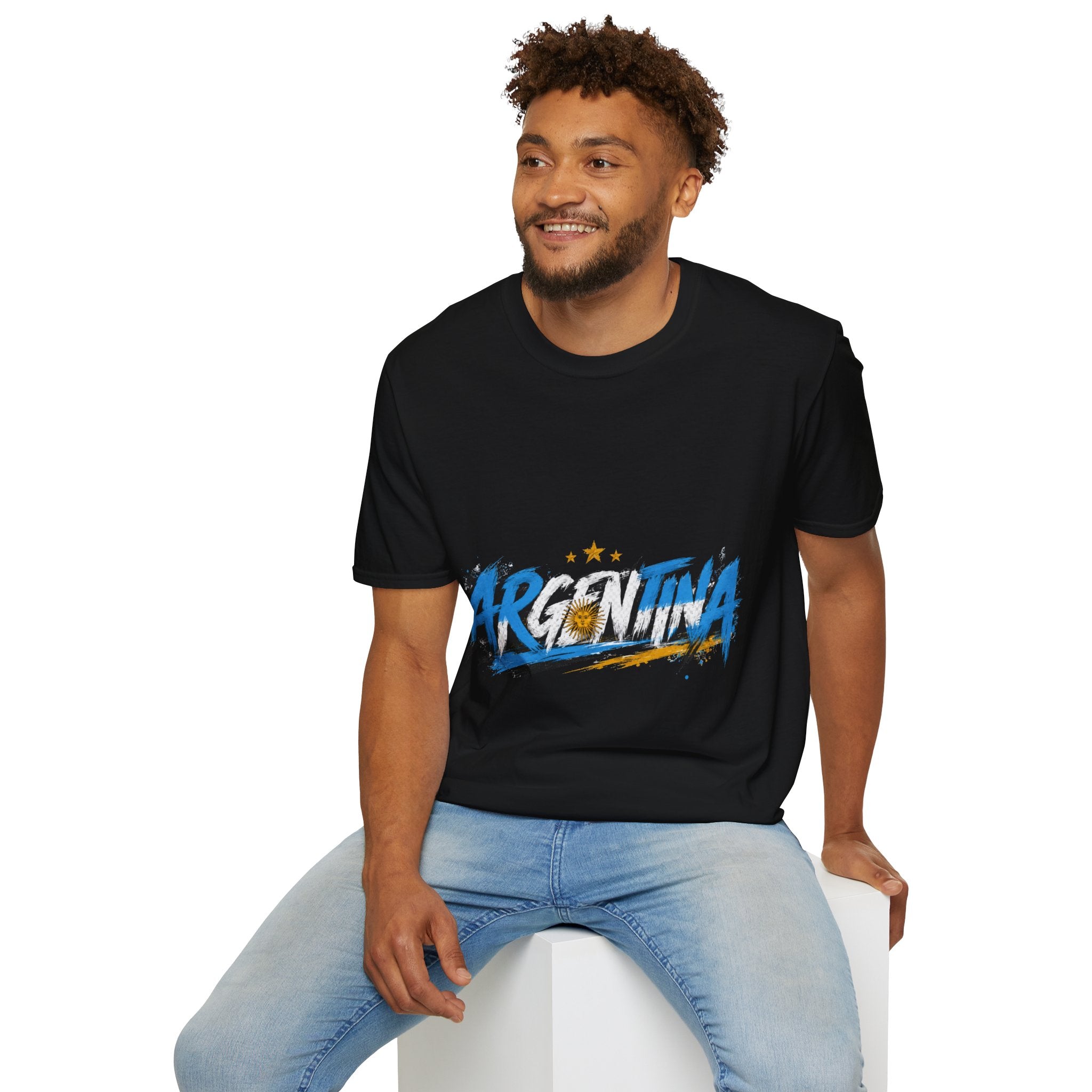 Argentina Graffiti T-Shirt — Soccer Fan Tee with Three Stars & Sun Emblem