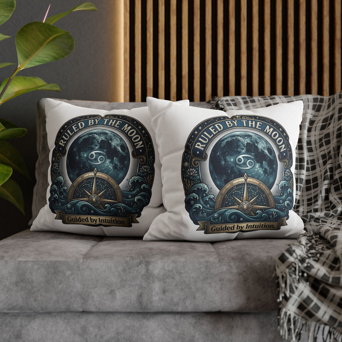 Ruled by the Moon Cancer Zodiac Pillowcase — 'Guided by Intuition' Decorative Throw Pillow Cover
