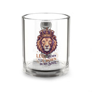 Leo Glass Mug — "Born with a Crown in My Soul" Lion Zodiac Coffee Cup
