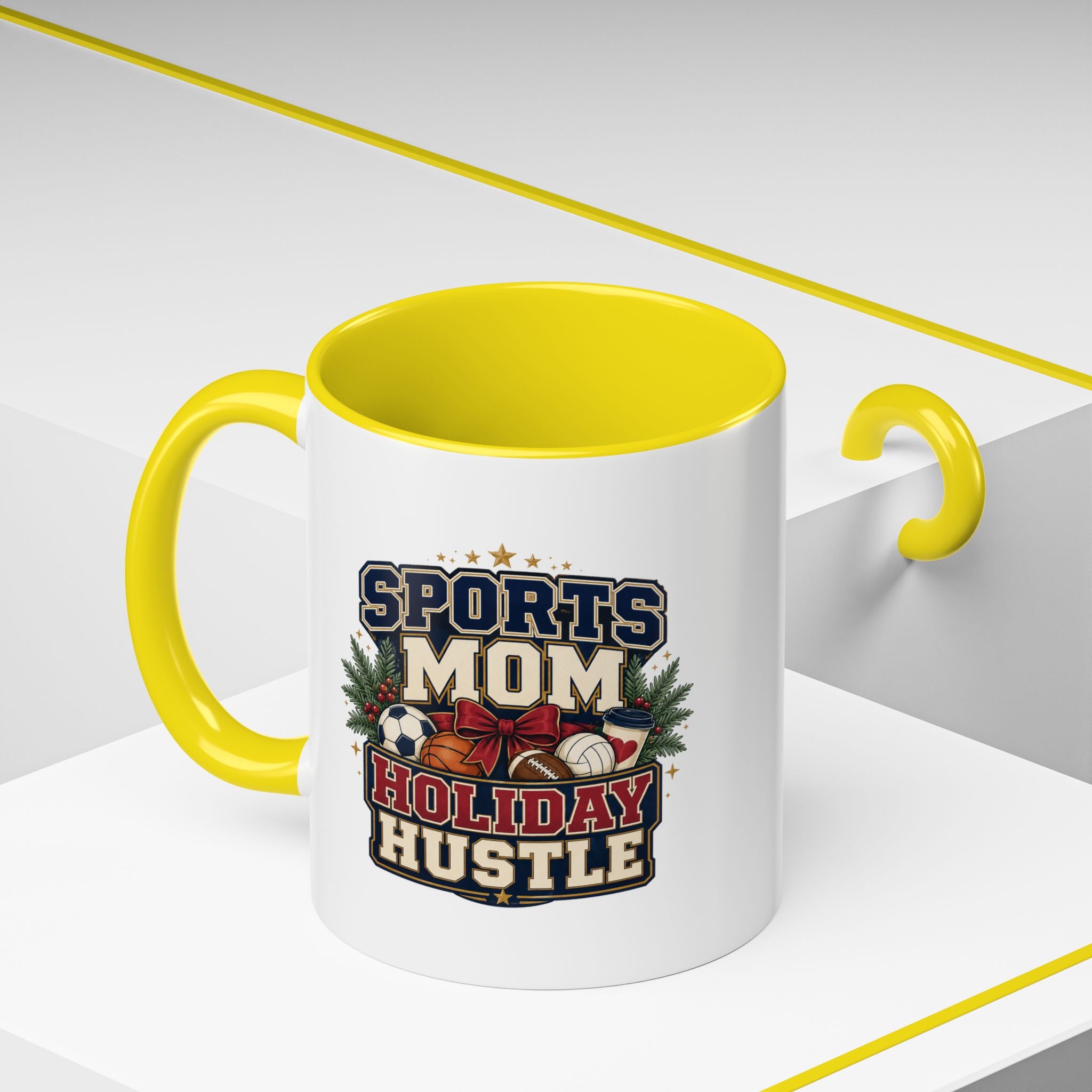 Modern Day Christmas Sports Mom Holiday Hustle Accent Coffee Mug – Christmas Sports Mom Gift