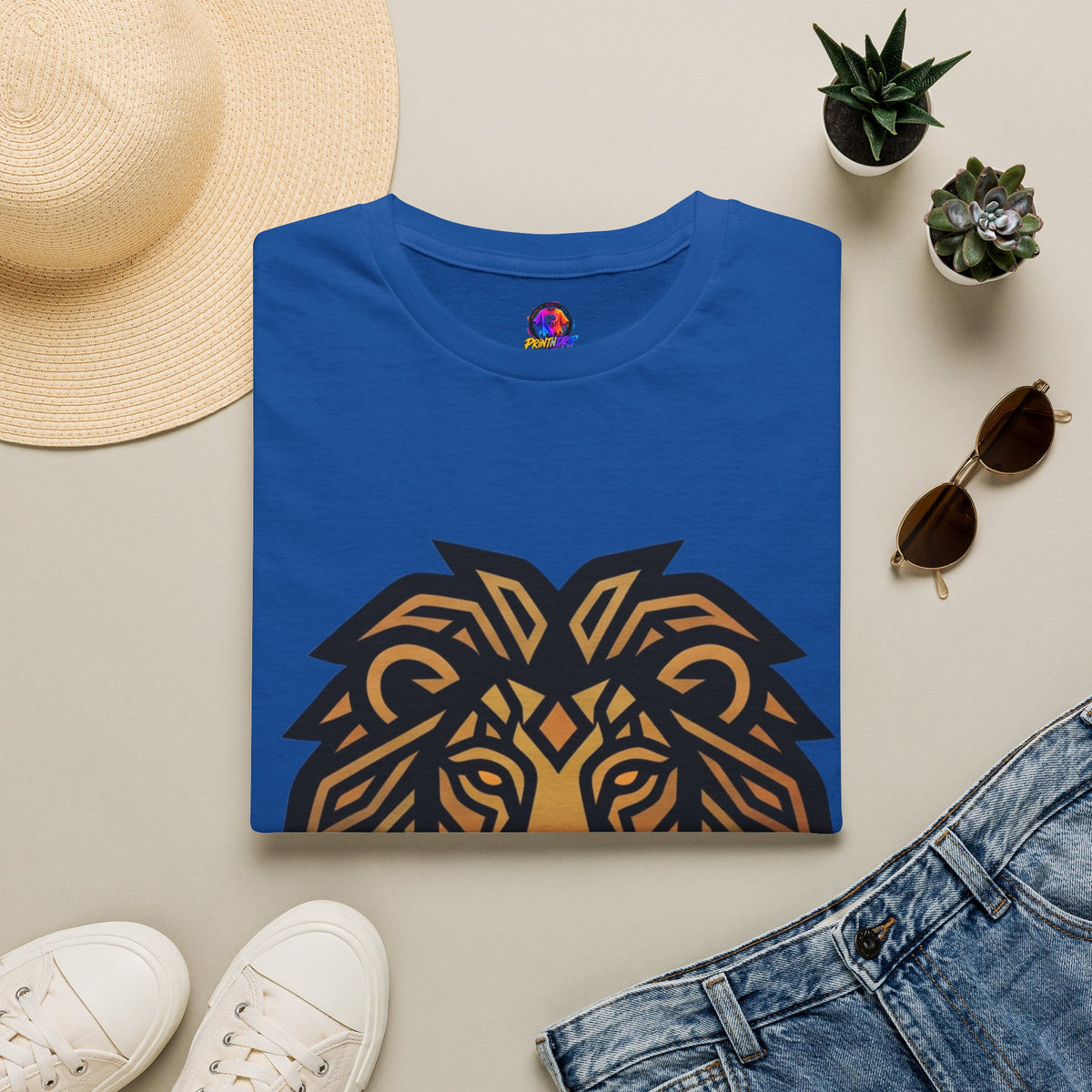 Leo Zodiac Lion Head T-Shirt — Geometric Tribal Lion Graphic Tee
