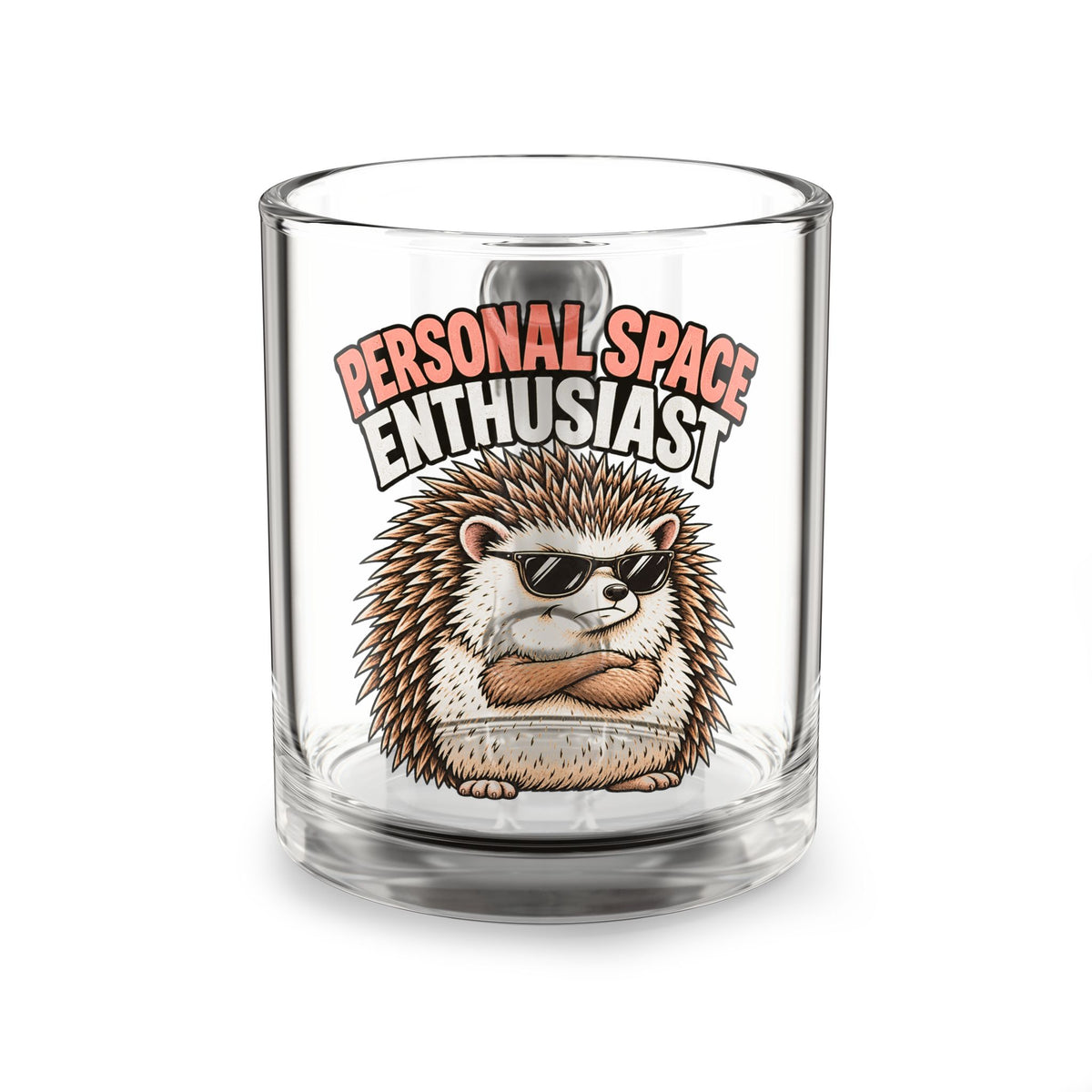 Glass Mug — Funny "Personal Space Enthusiast" Hedgehog Coffee Cup