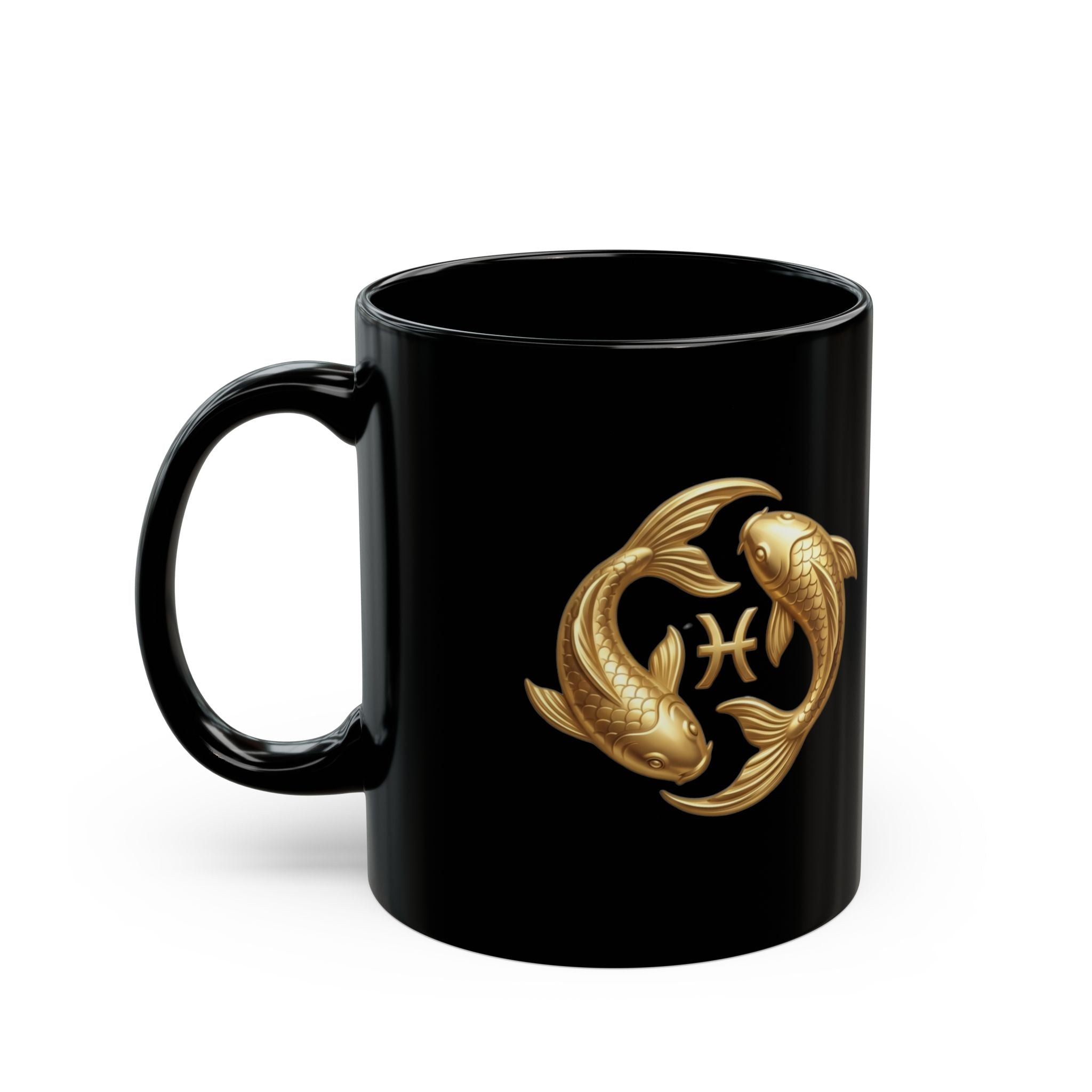 Pisces Gold Koi Zodiac Mug — Black Ceramic Horoscope Coffee Cup