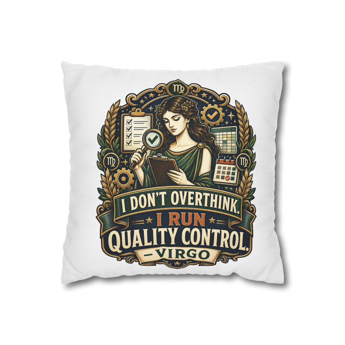 Virgo Quality Control Pillowcase — “I Don't Overthink, I Run Quality Control” Astrology Throw Pillowcase
